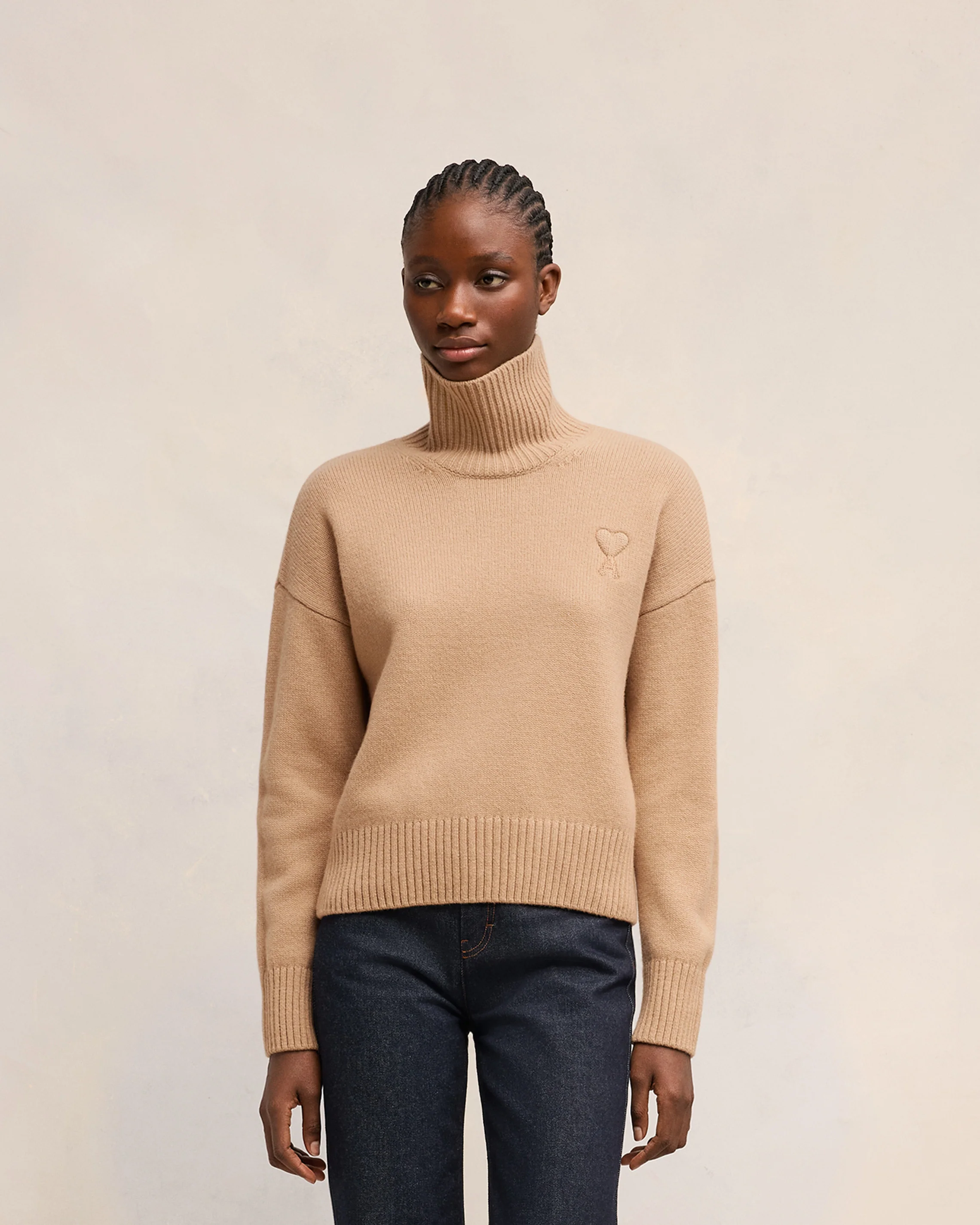 Embossed Ami de Coeur Funnel Neck Sweater