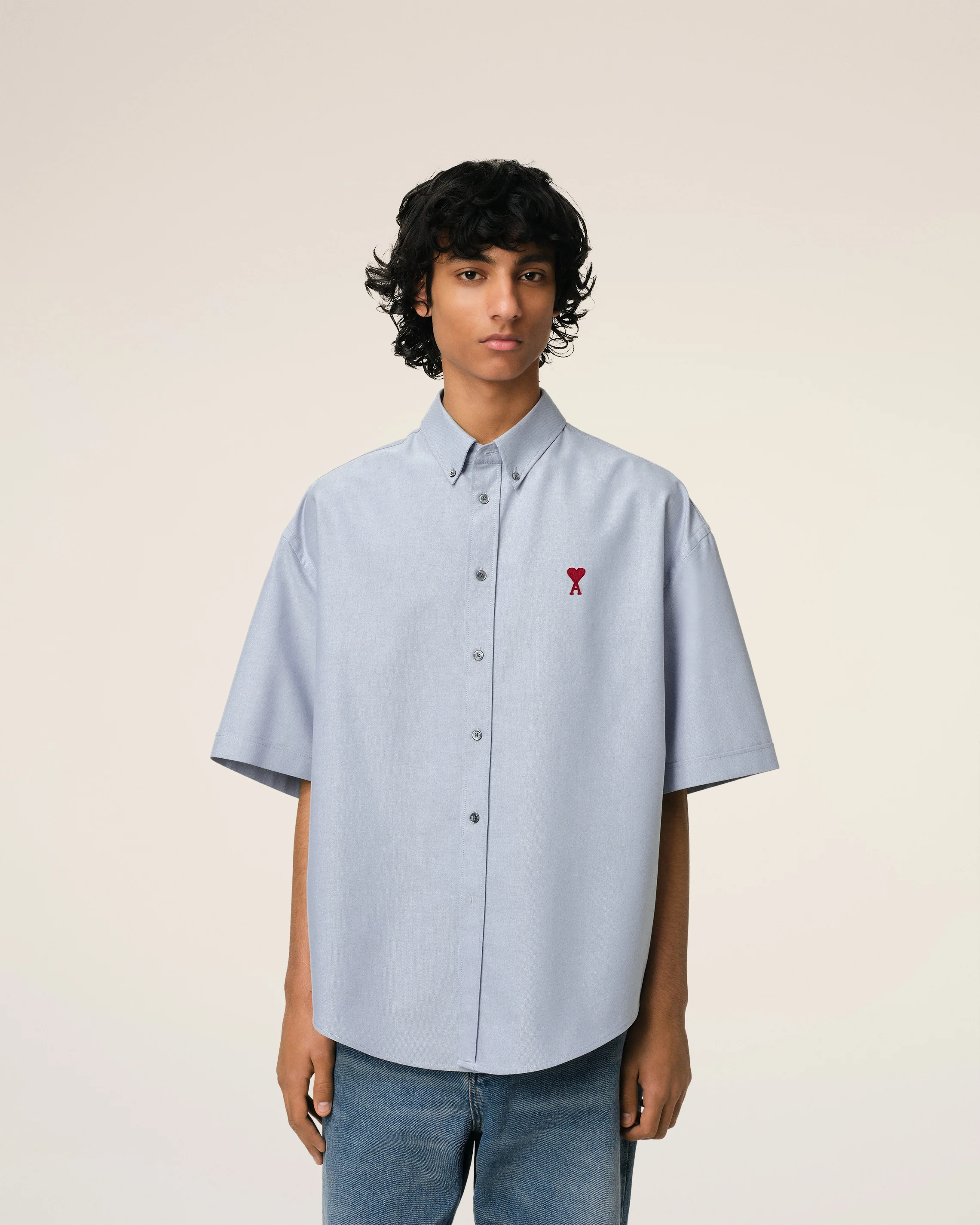 Blue Cotton Boxy Fit Short Sleeves Shirt
