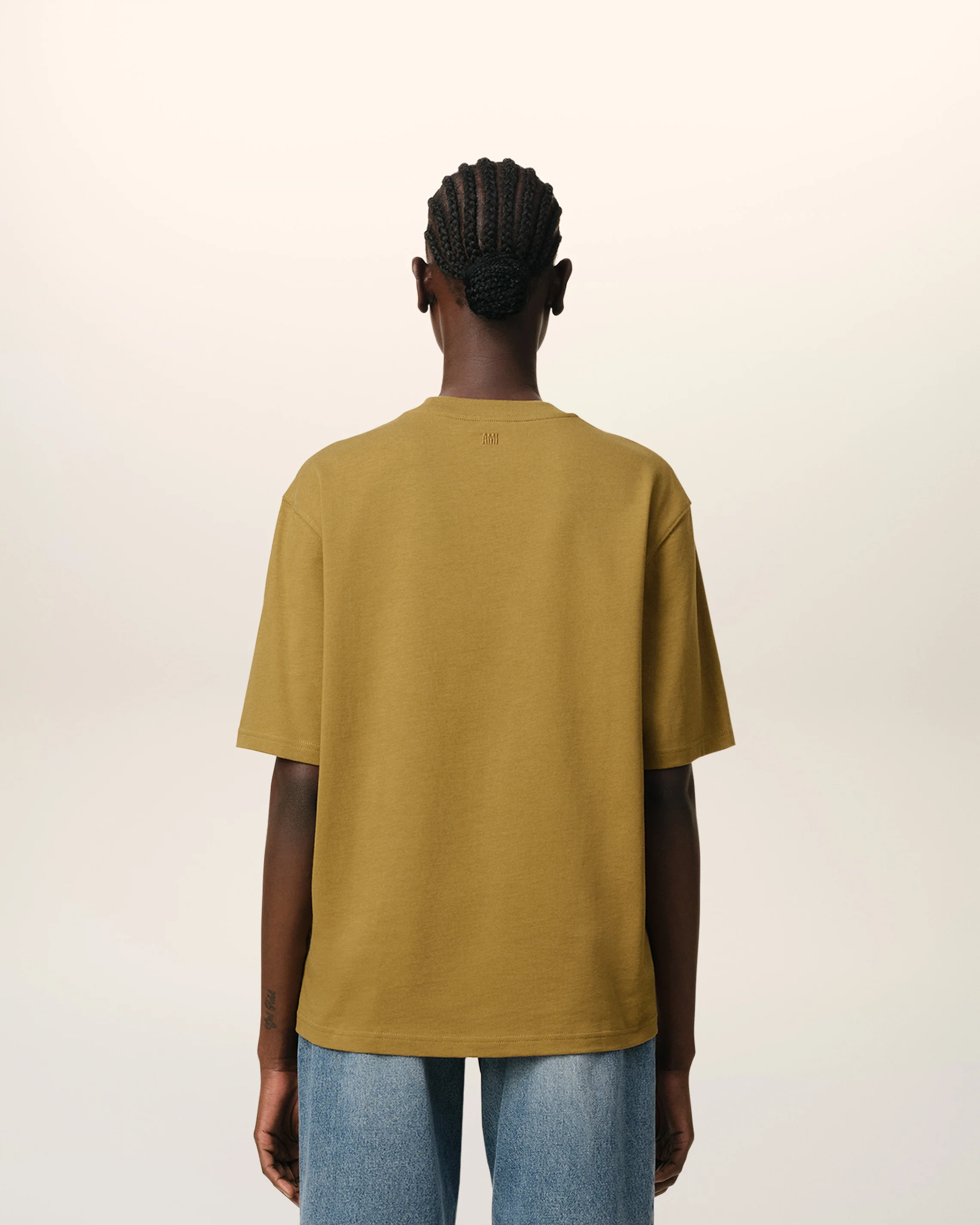Mustard Cotton Tonal Ami de Coeur T-Shirt