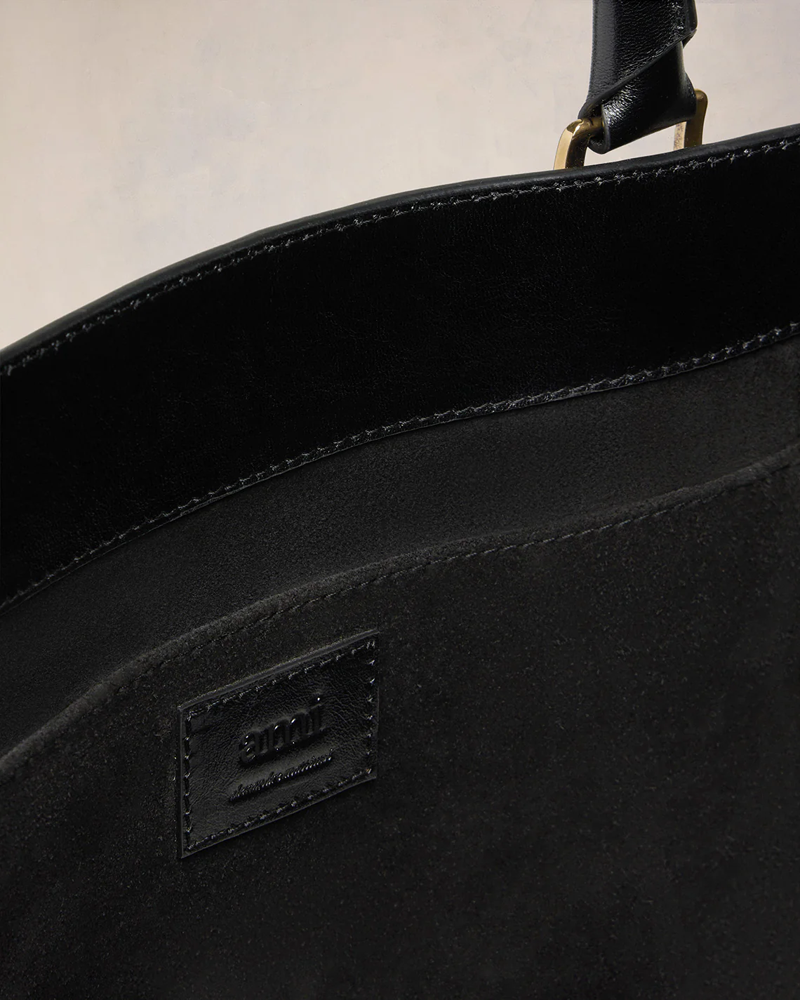 Black Leather North South Tote Bag