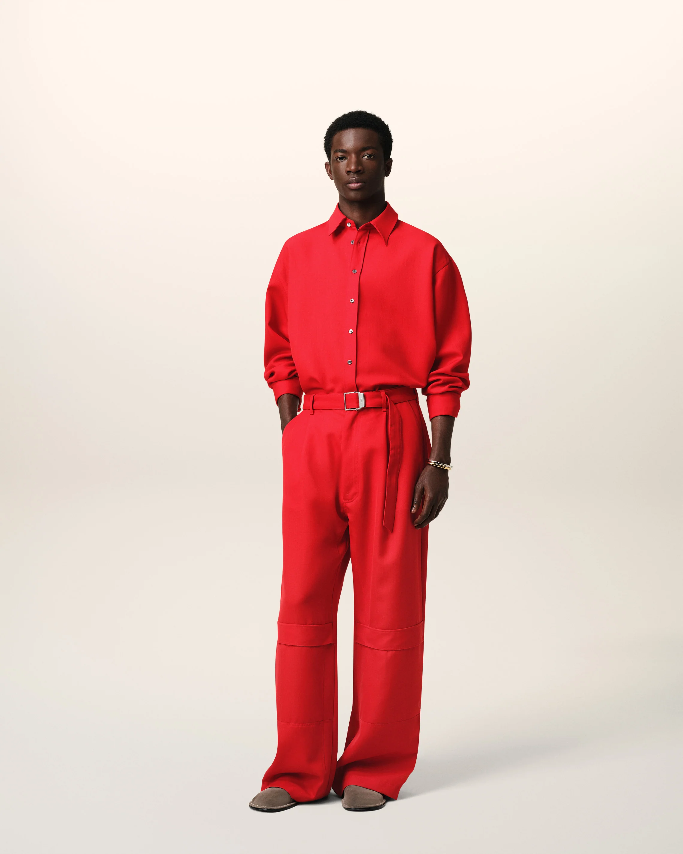 Red Wool Cargo Trousers