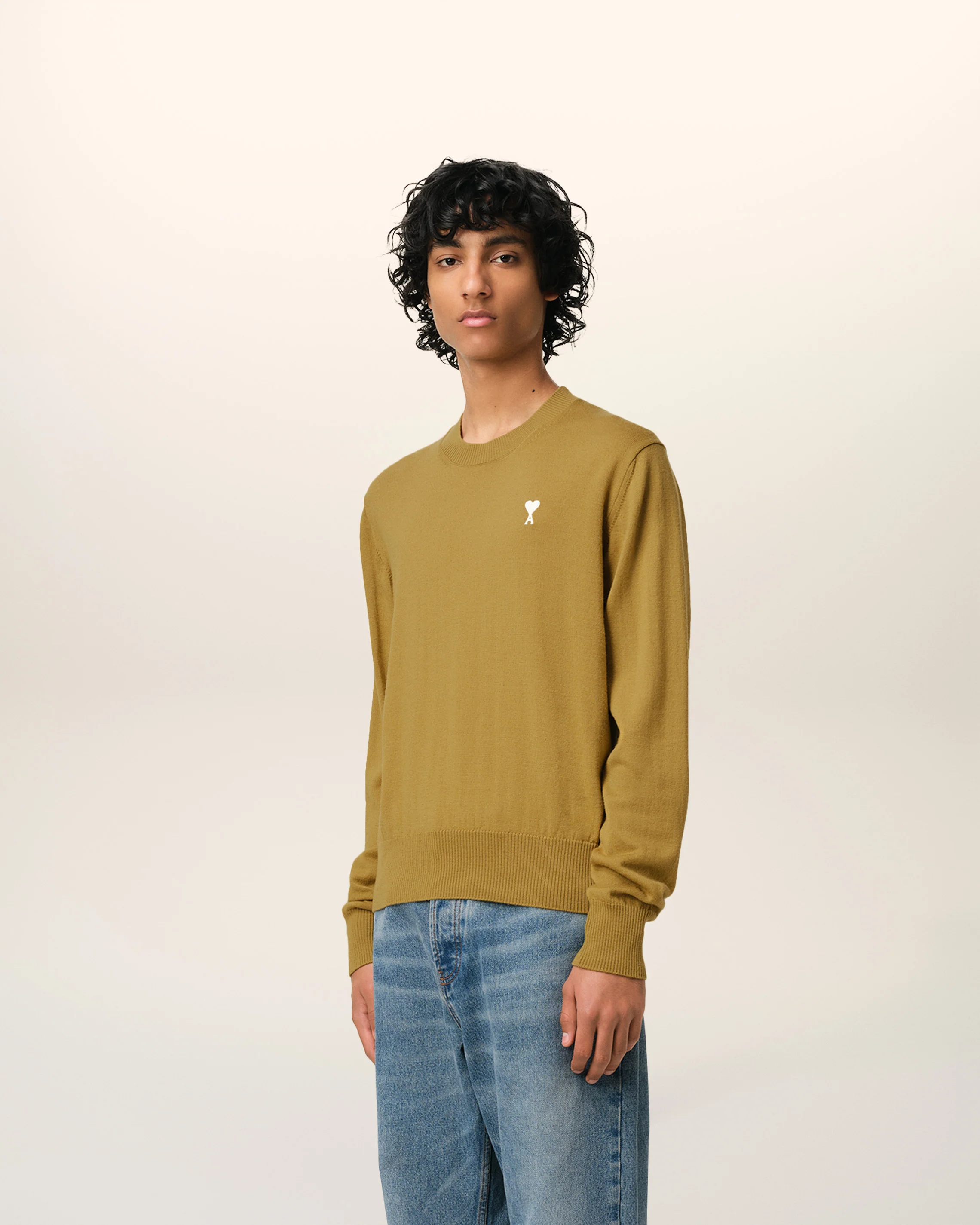 Mustard Wool Ami de Coeur Crew Neck Sweater