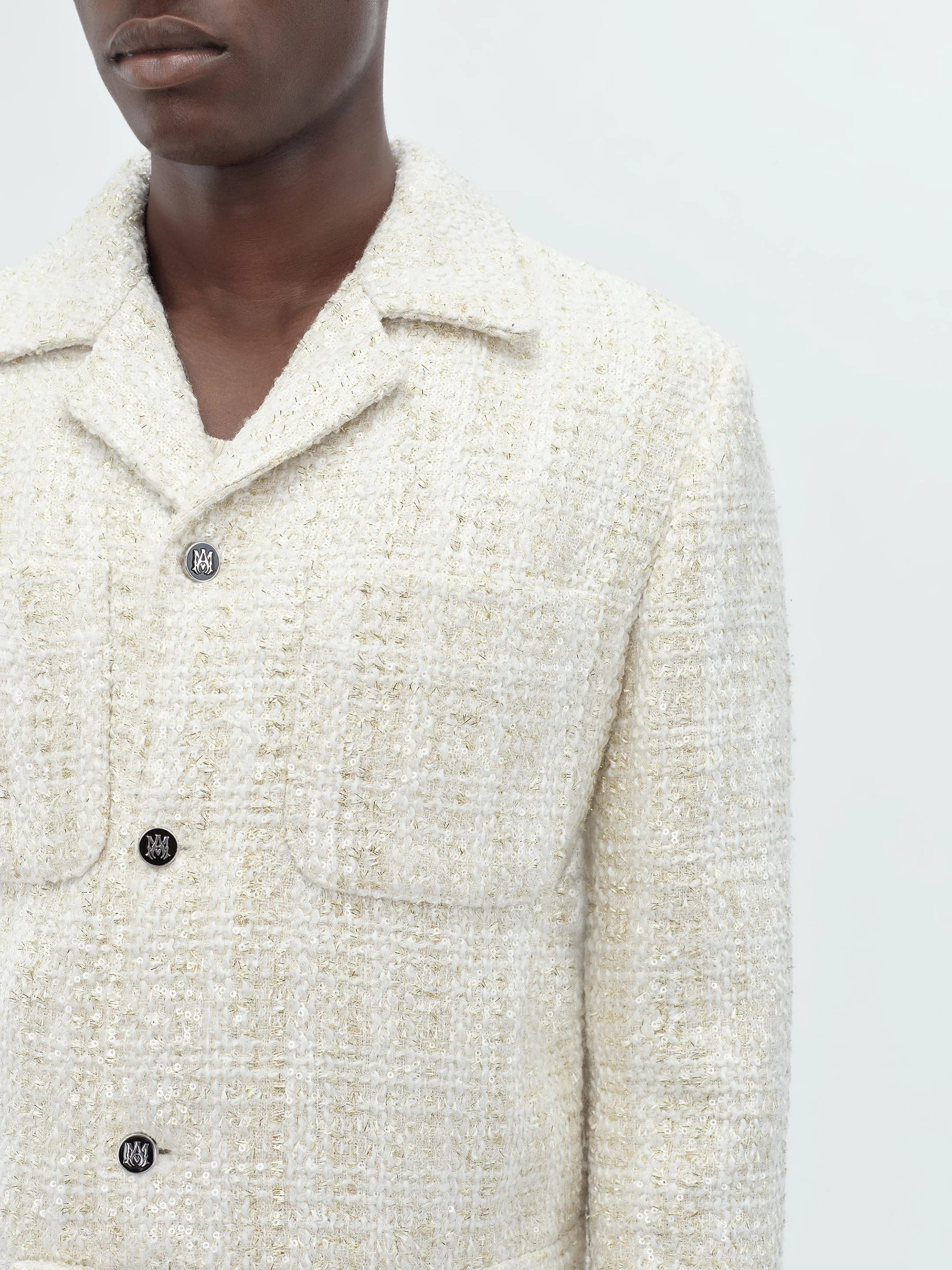 SEQUIN BOUCLE SHIRT JACKET - Alabaster