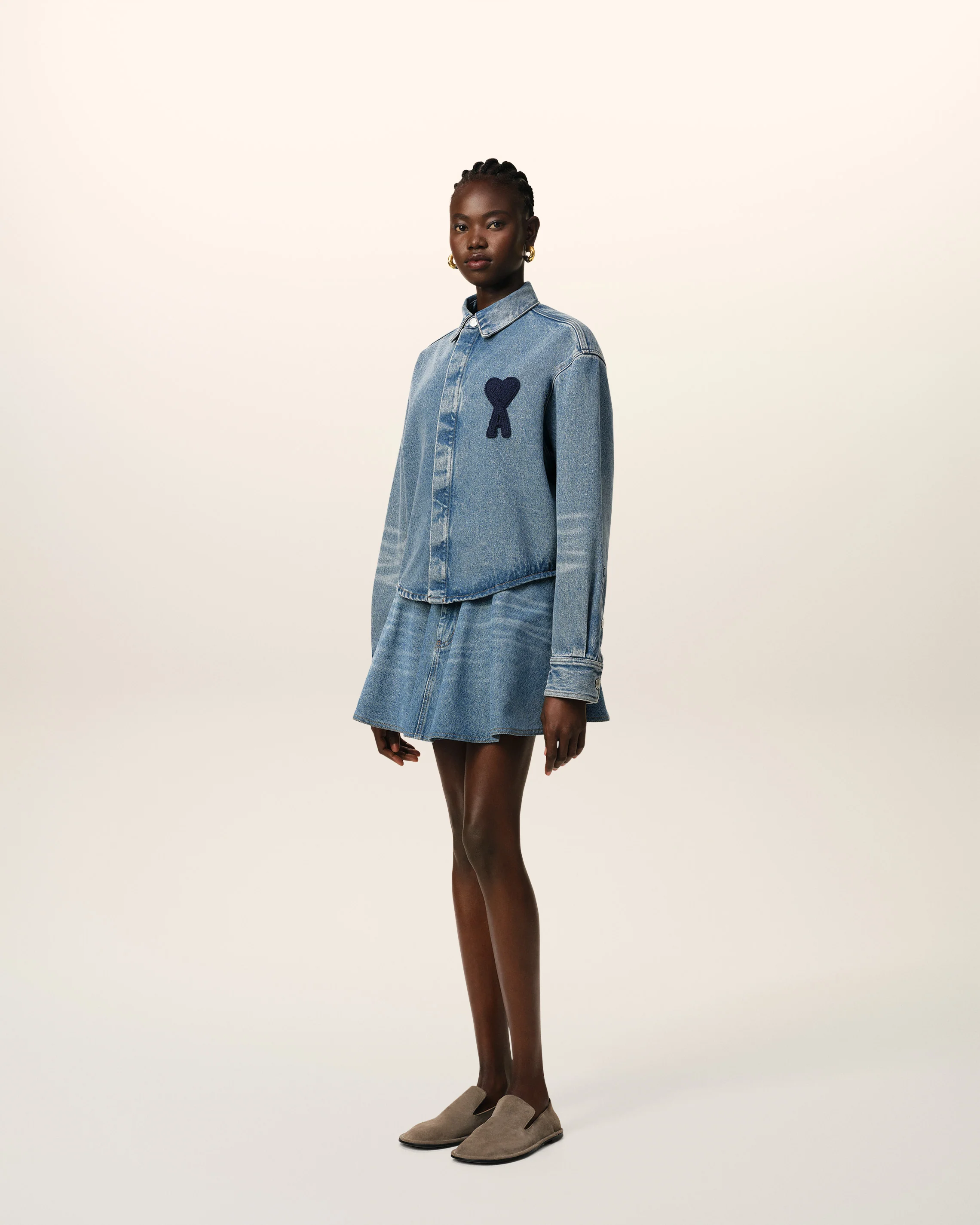 Blue Cotton Ami de Coeur Cropped Shirt