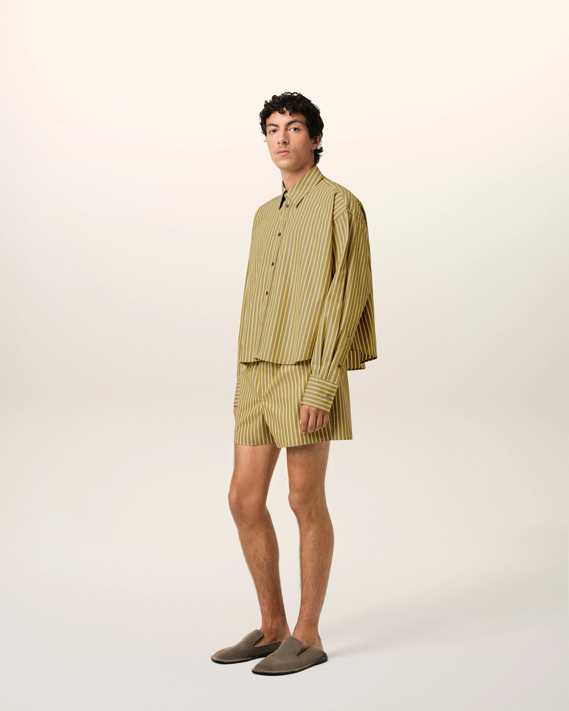 Khaki Cotton Cropped Oversized Shirt