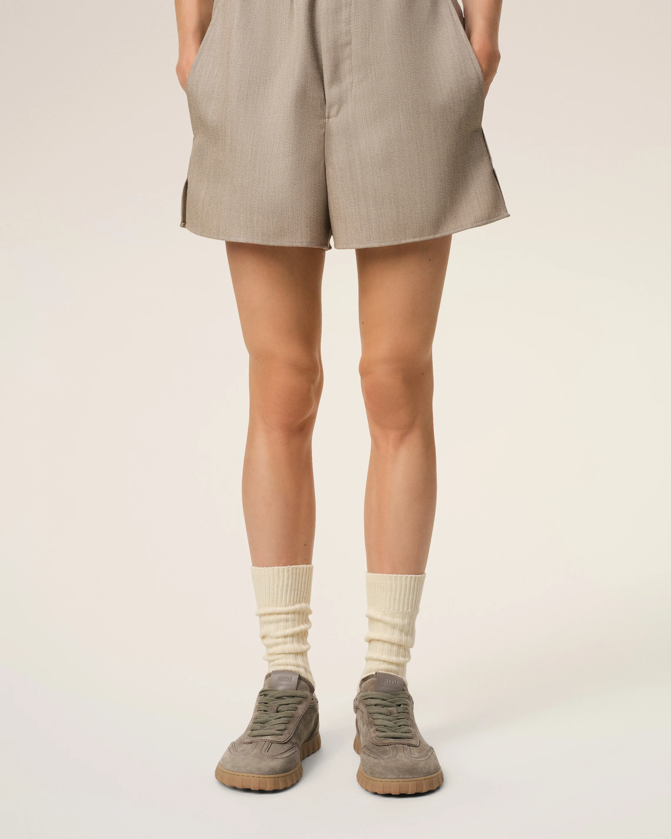 Beige Leather Low Top Step Sneakers