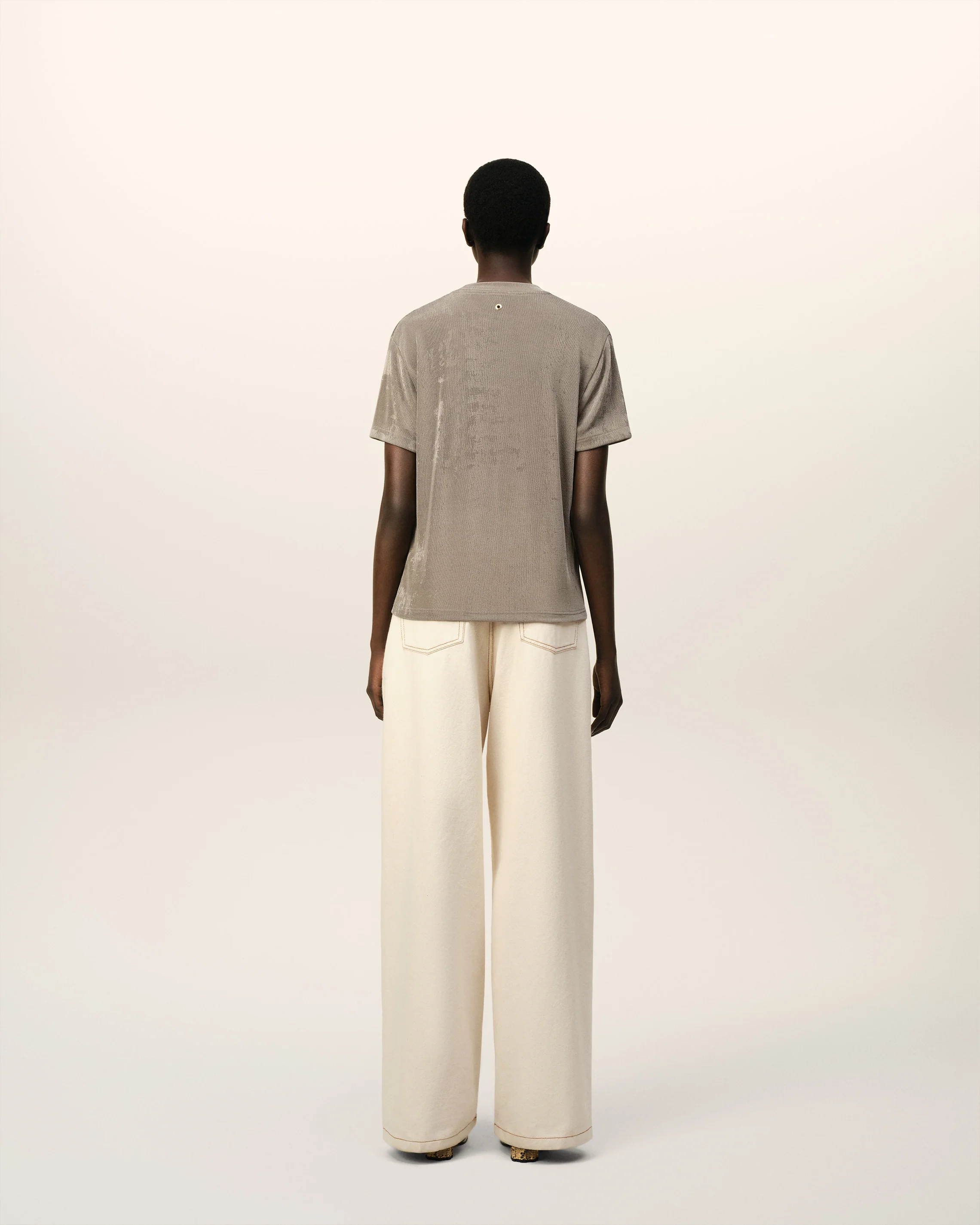 Beige Shiny Jersey Short Sleeve T-Shirt