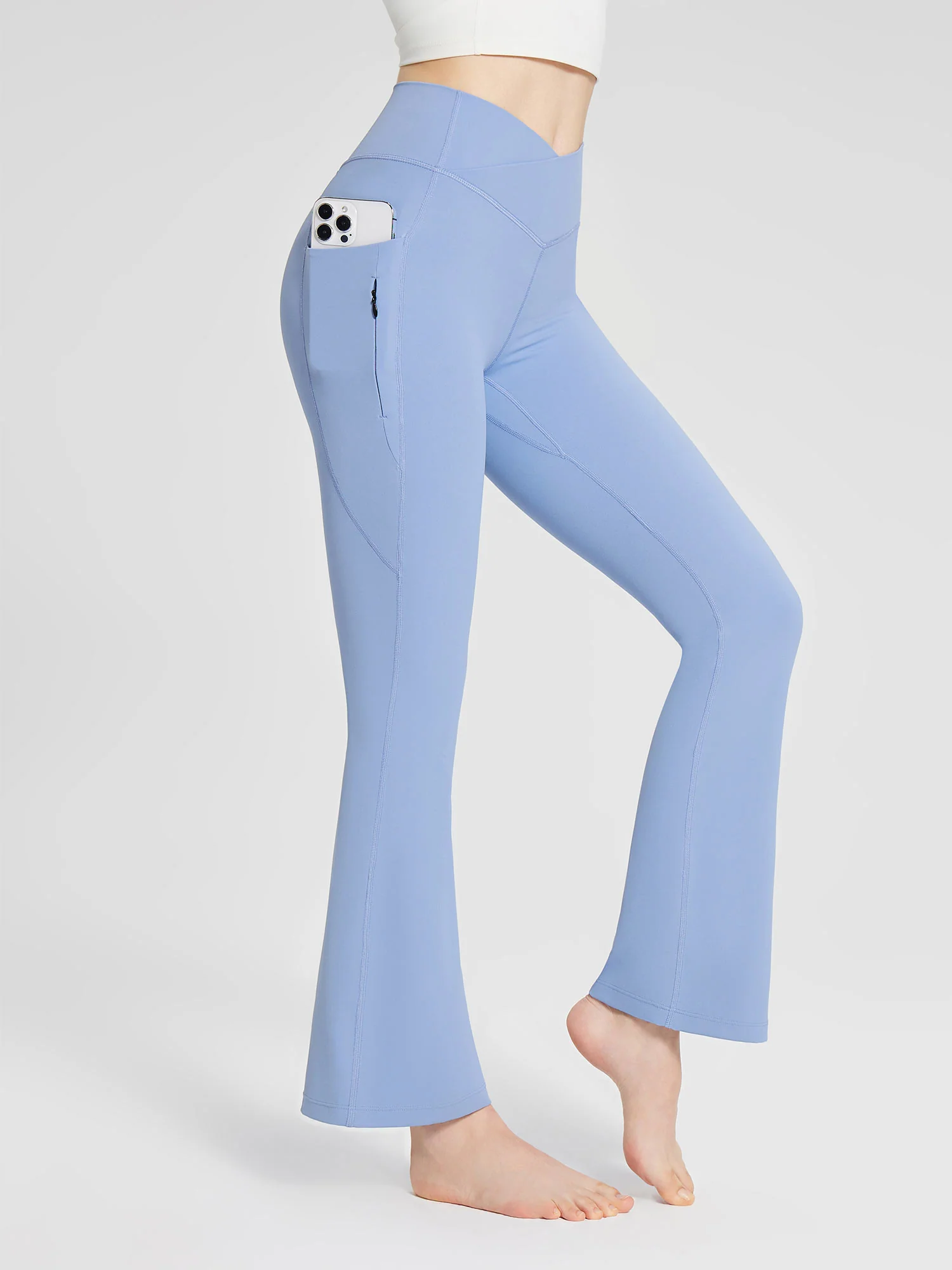 Lycra Cross-Waist Zippered Flared Pants
