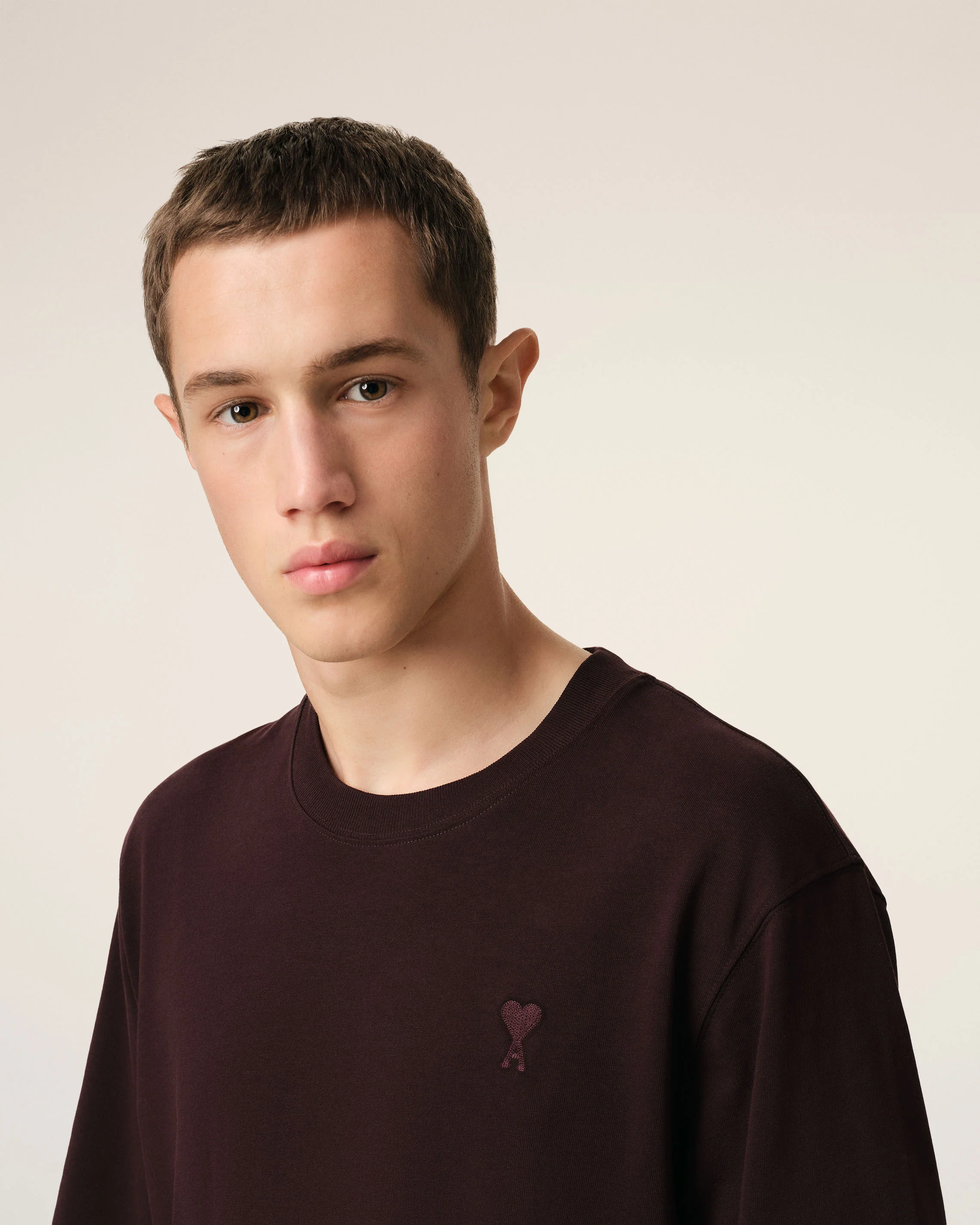 Burgundy Cotton Tonal Ami de Coeur T-Shirt