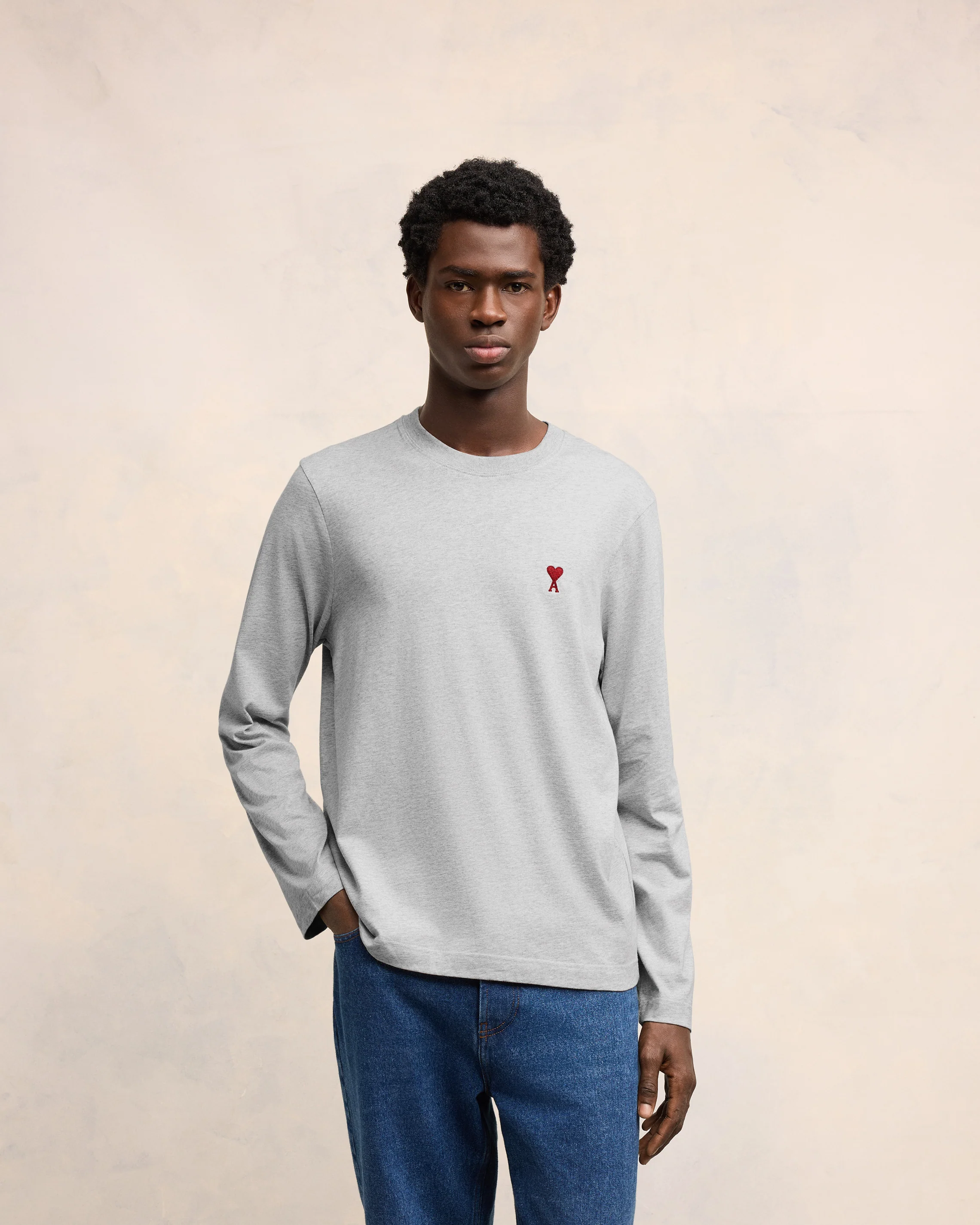 Grey Cotton Ami de Coeur Long Sleeves T-Shirt