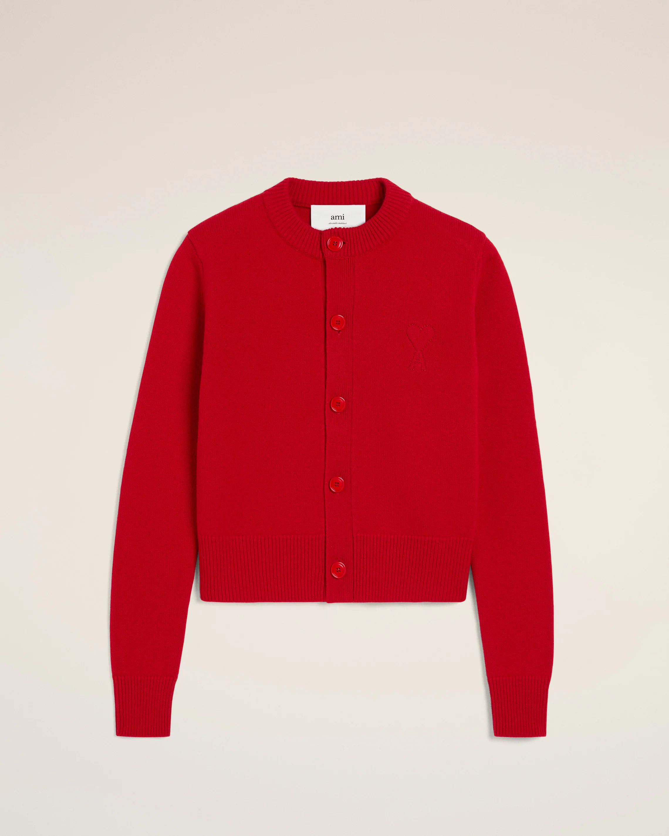 Red Wool Knit Ami de Coeur Crewneck Cardigan