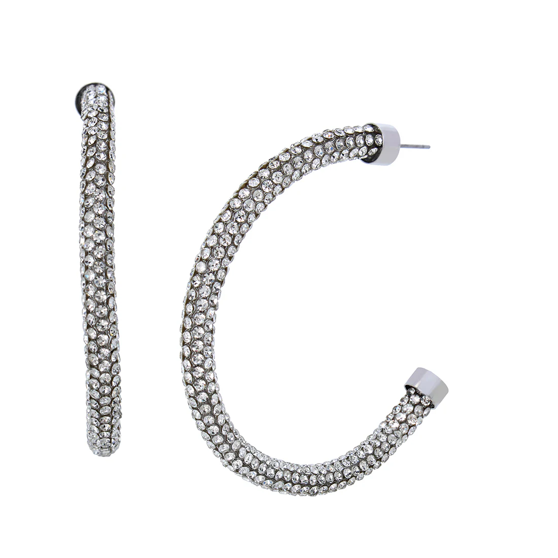 RHINESTONE TUBULAR EARRINGS SILVER