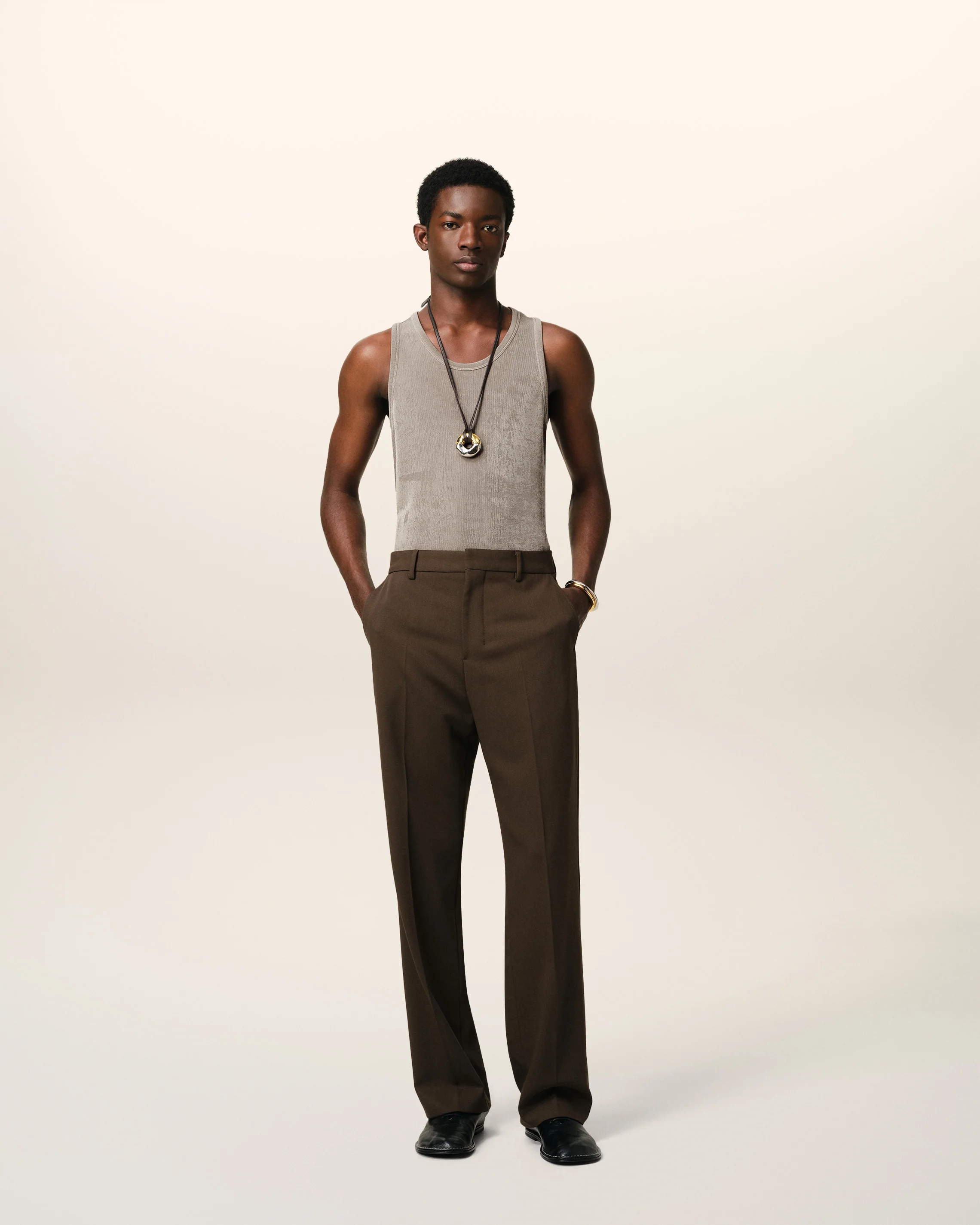 Beige Light Shiny Rib Jersey Tanktop