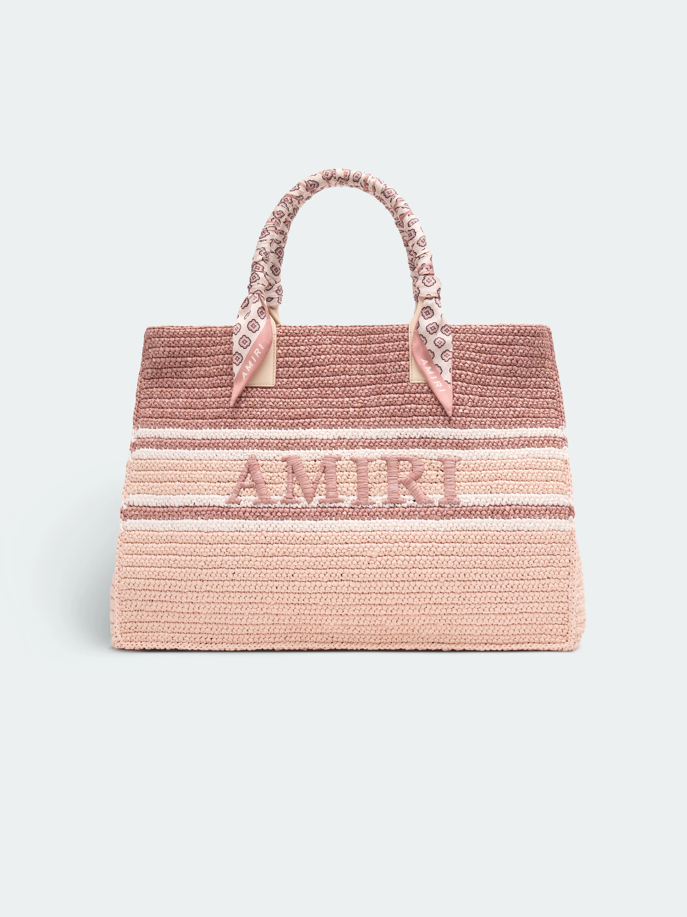 WOVEN STRIPE RAFFIA TOTE BAG - Pink