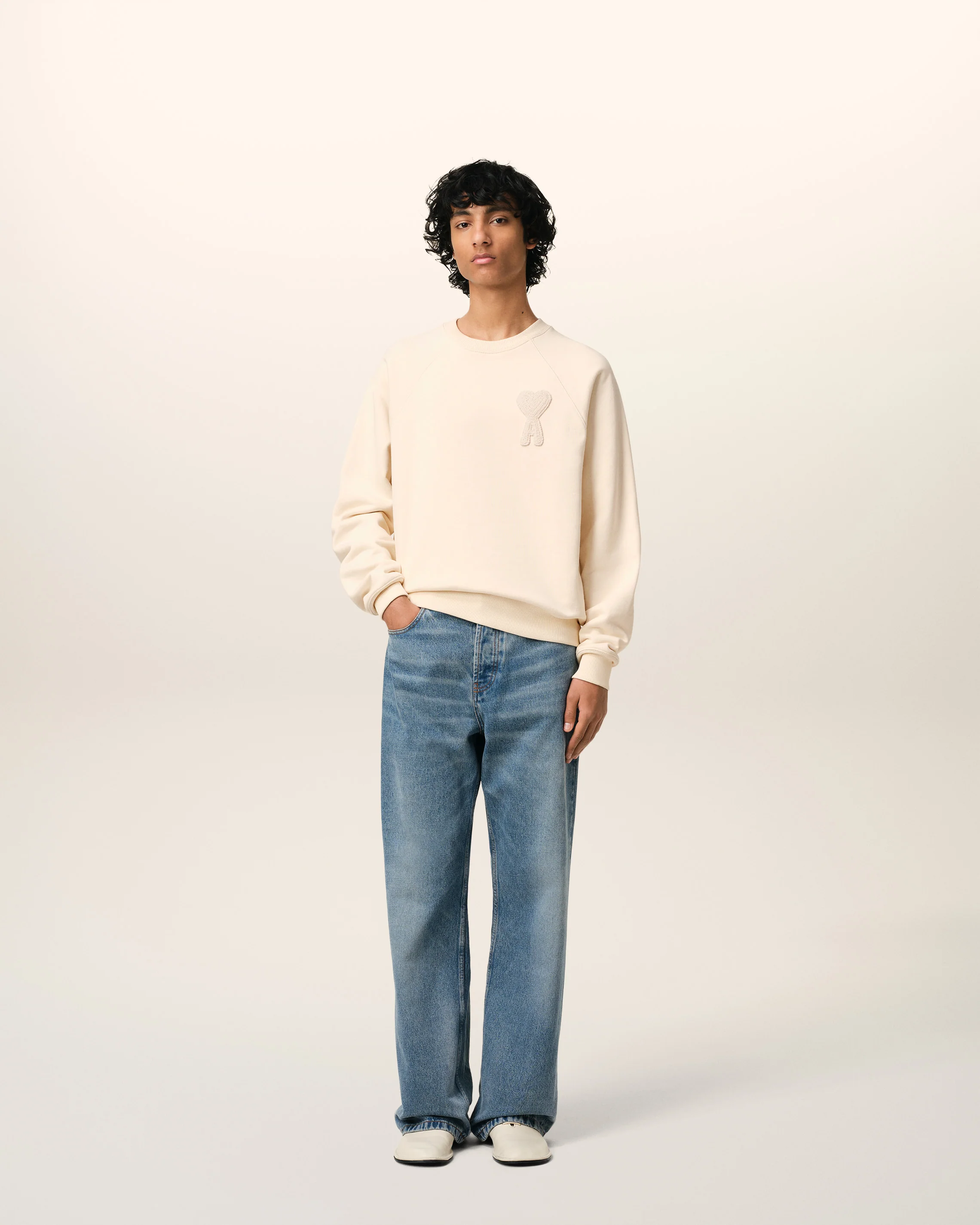 Beige Cotton Ami de Coeur Patch Sweatshirt