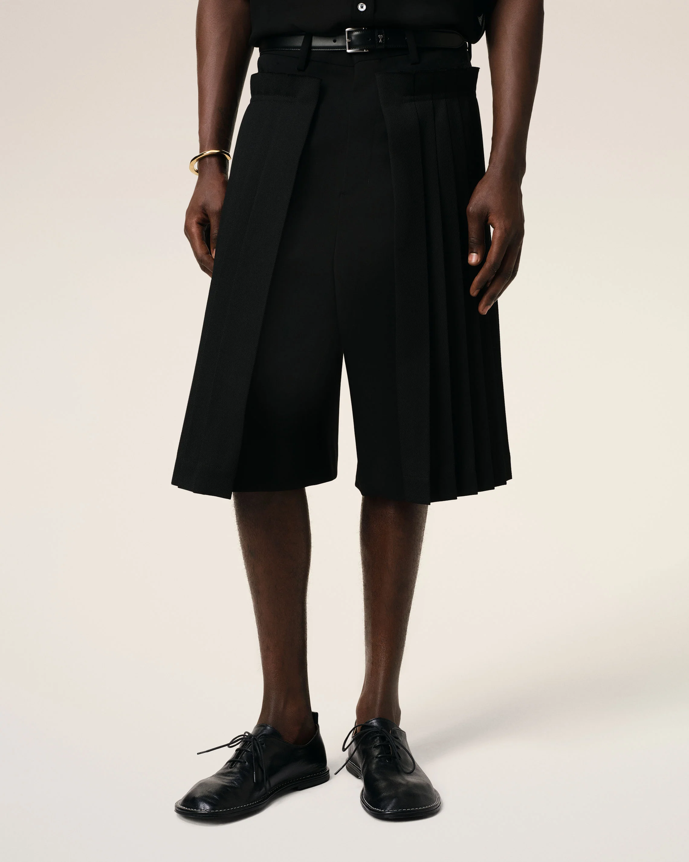 Black Leather One Cut Shoes