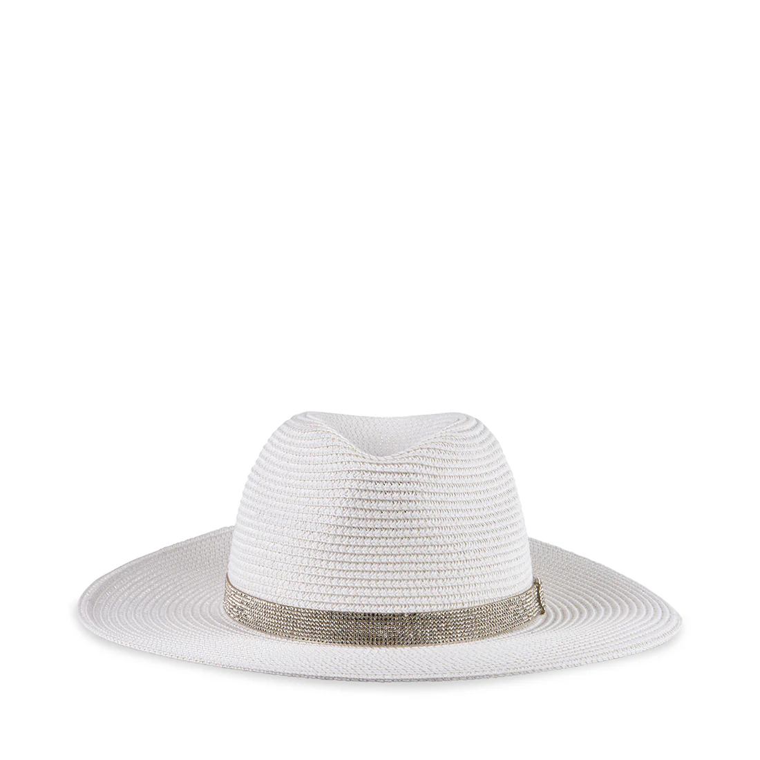 SUN HAT WITH RHINESTONE BAND WHITE