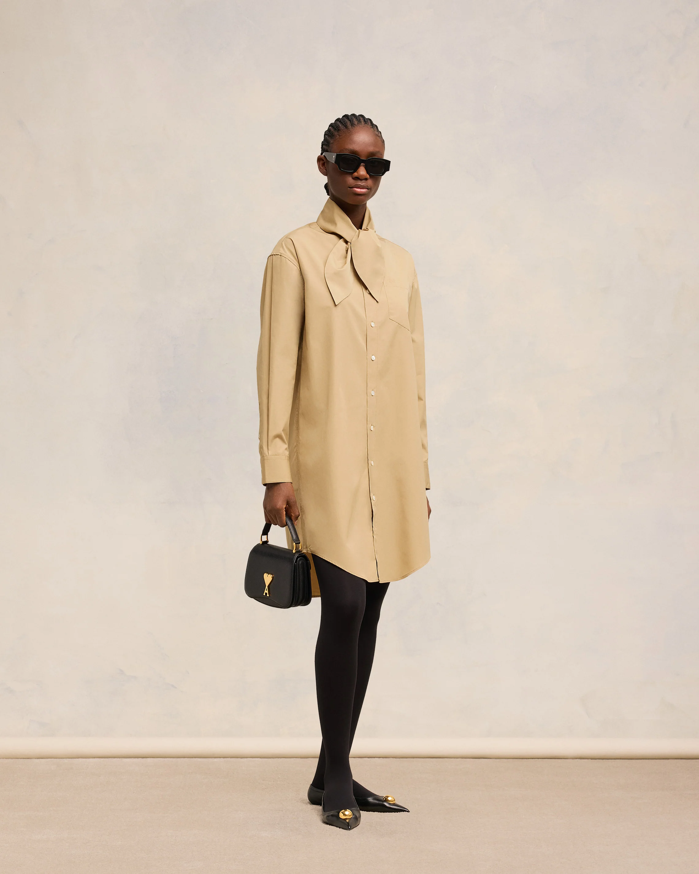 Scarf Collar Shirt Dress