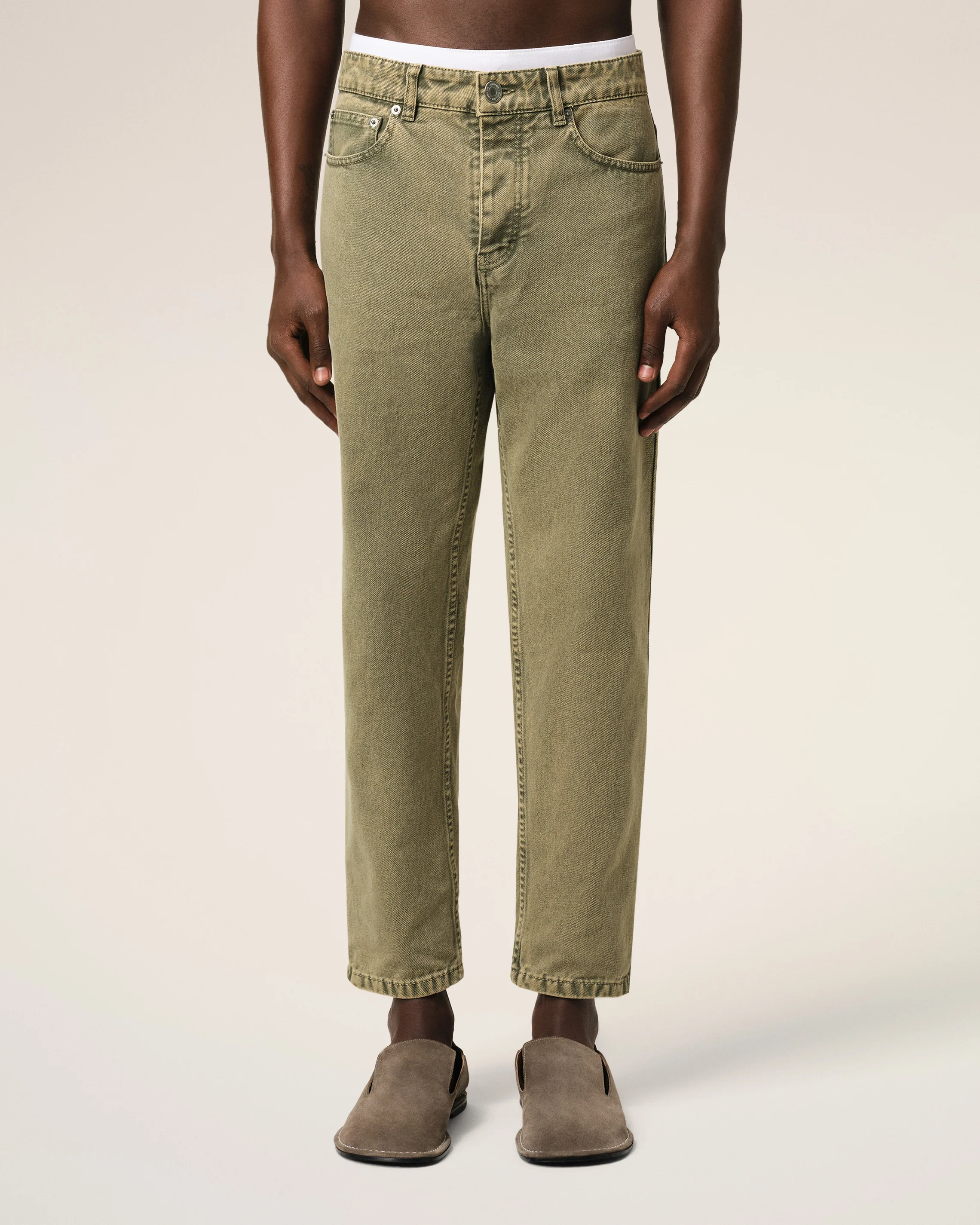 Green Cotton Tapered Fit Jeans