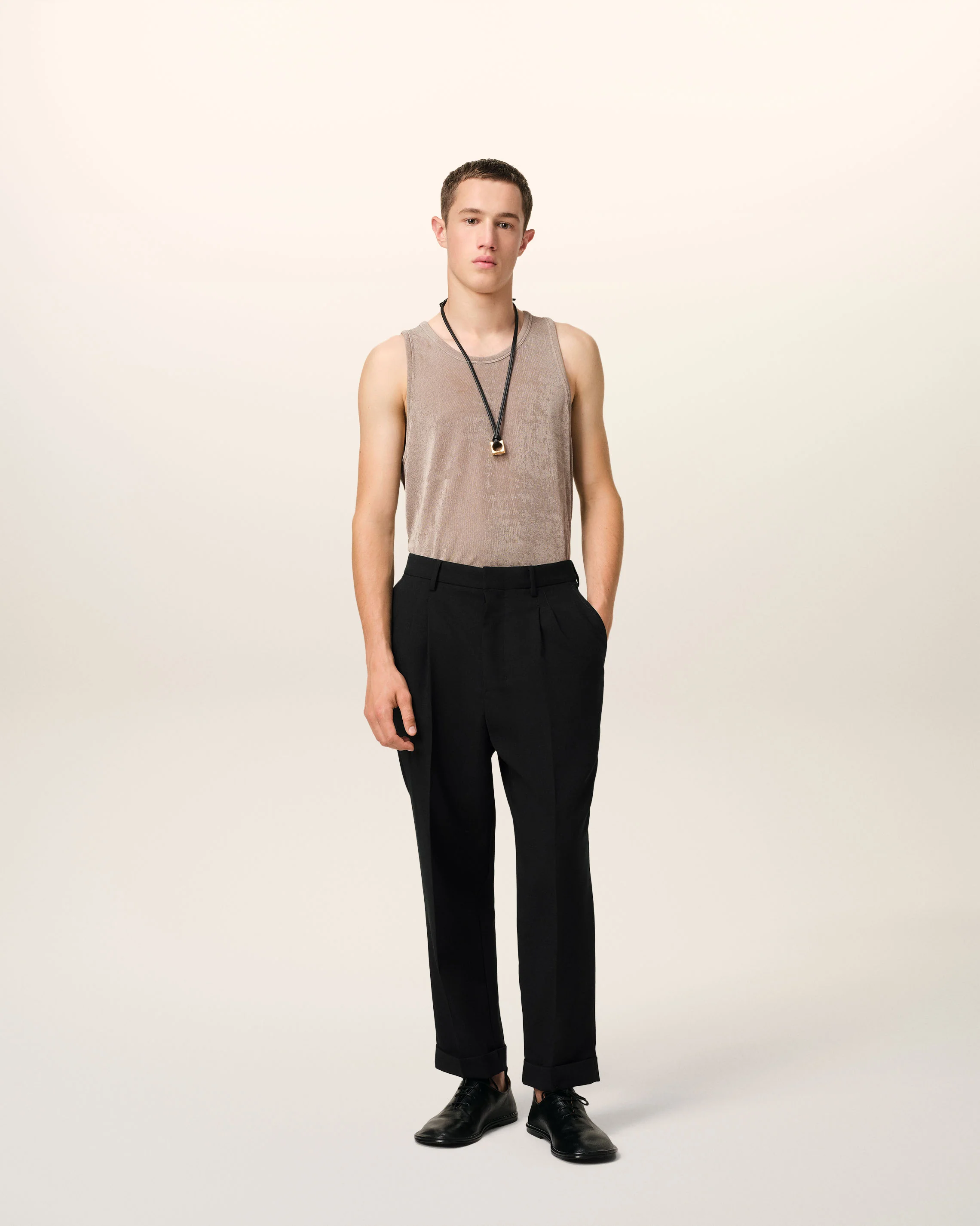 Black Wool Carrot Fit Trousers