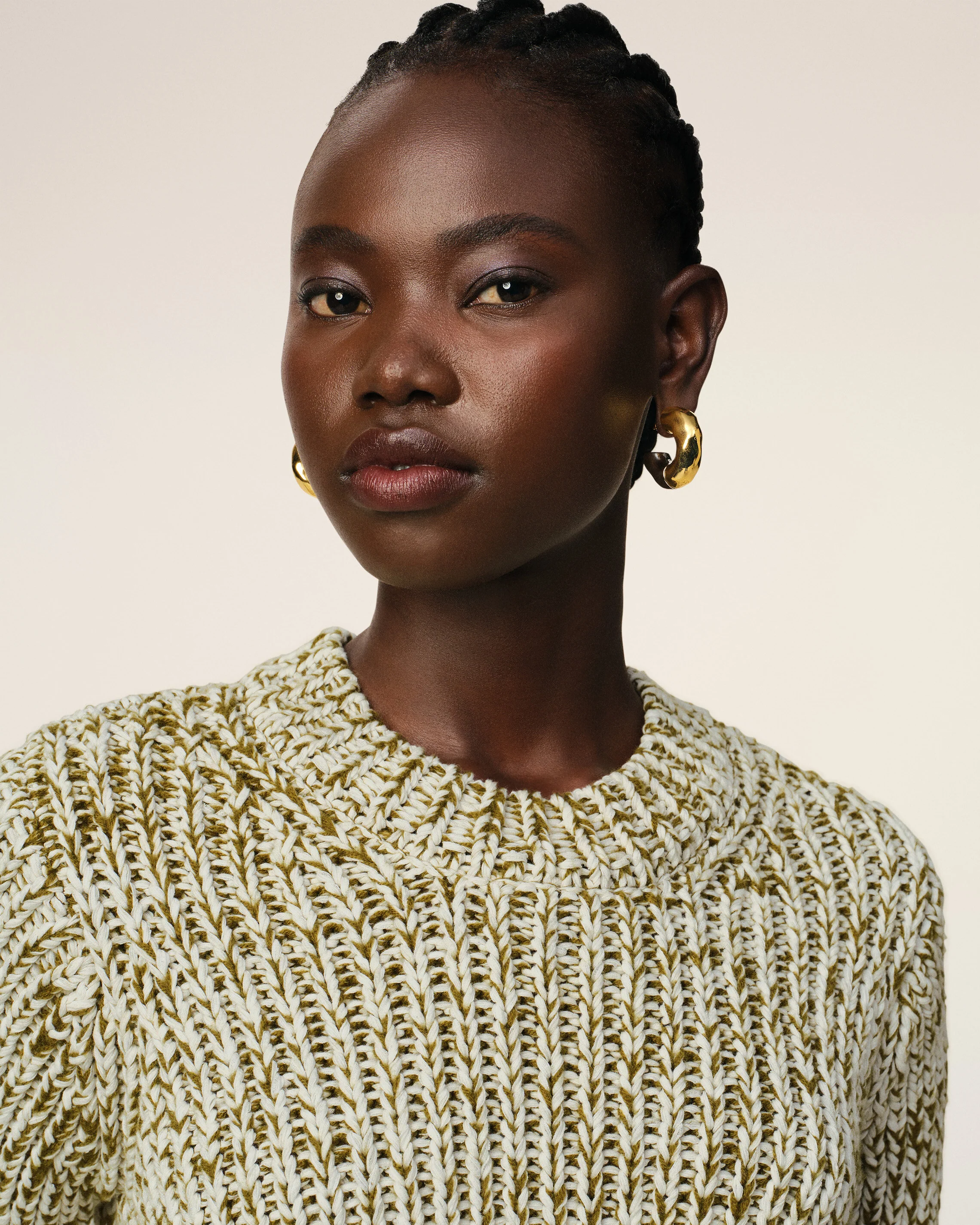 Green Mouliné Textured Knit Crewneck Sweater