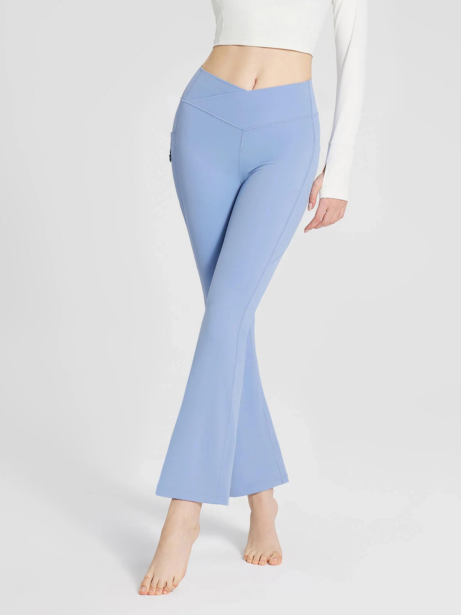 Lycra Cross-Waist Zippered Flared Pants