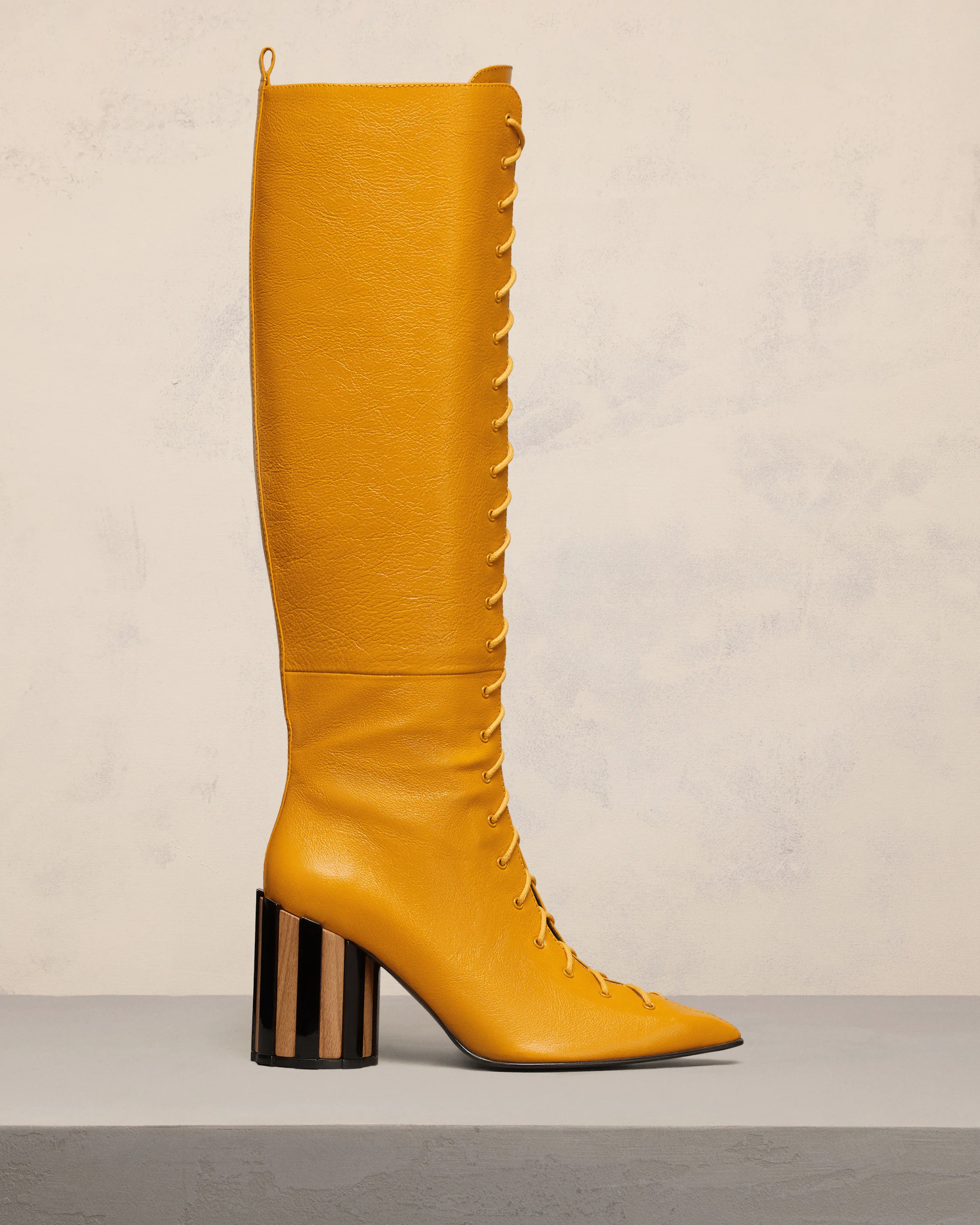 Pointed Toe Lace-Up Knee High Boots