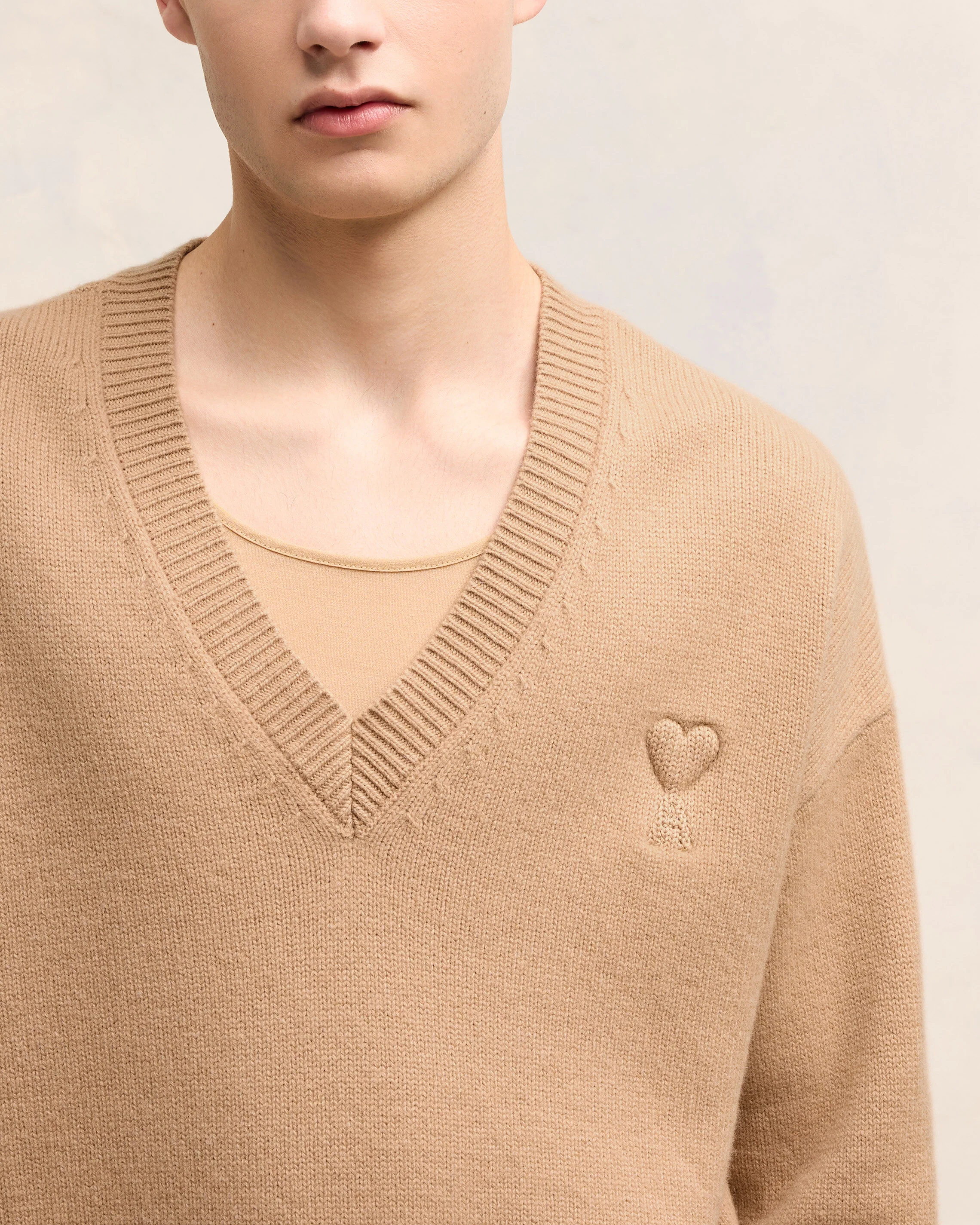 Embossed Ami de Coeur V Neck Sweater