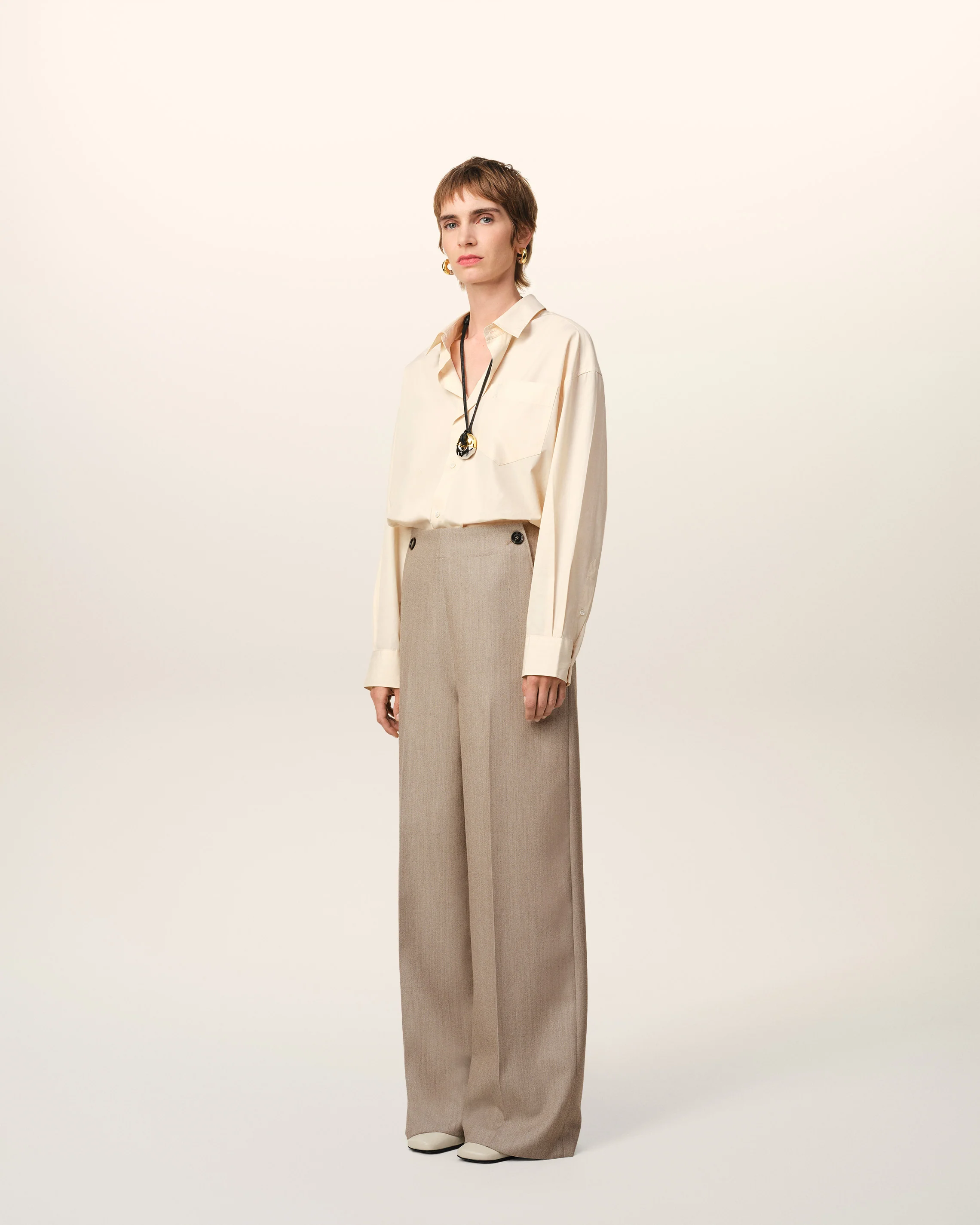 Beige New Wool Sailor Trousers