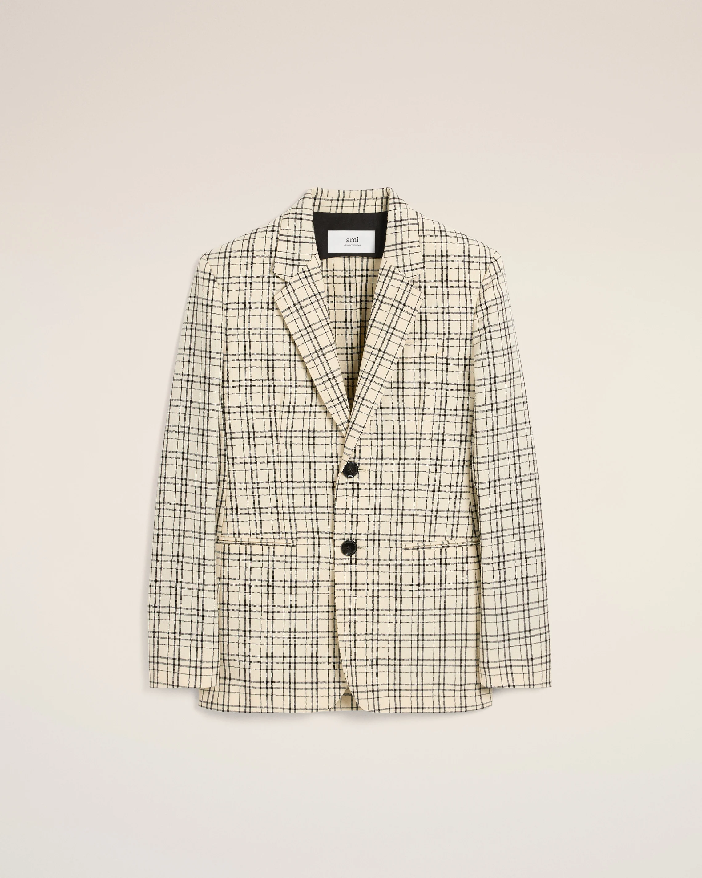 Beige Checked Wool Semi-Lined Jacket