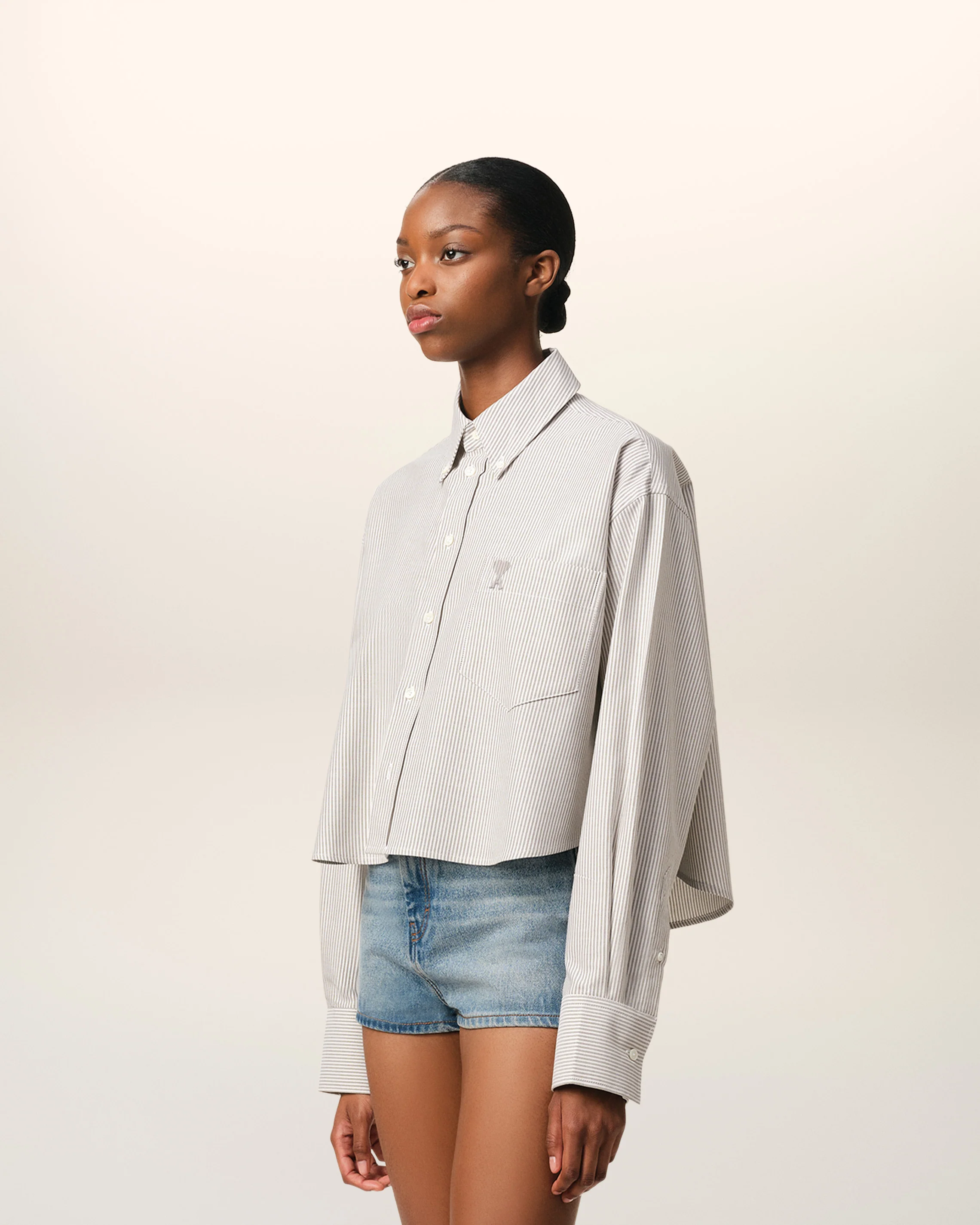 Green Cotton Cropped Oversized Shirt