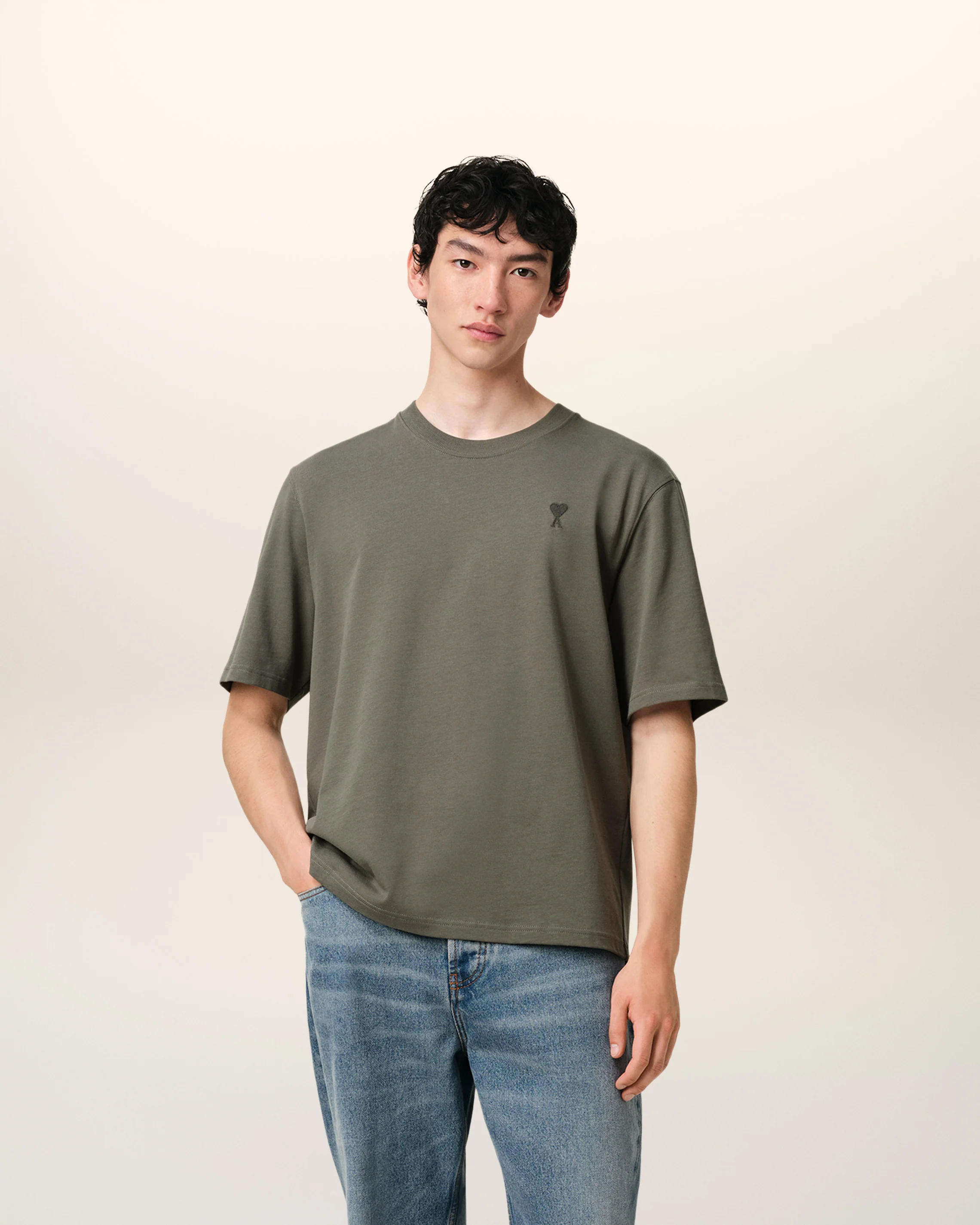 Taupe Cotton Tonal Ami de Coeur T-Shirt