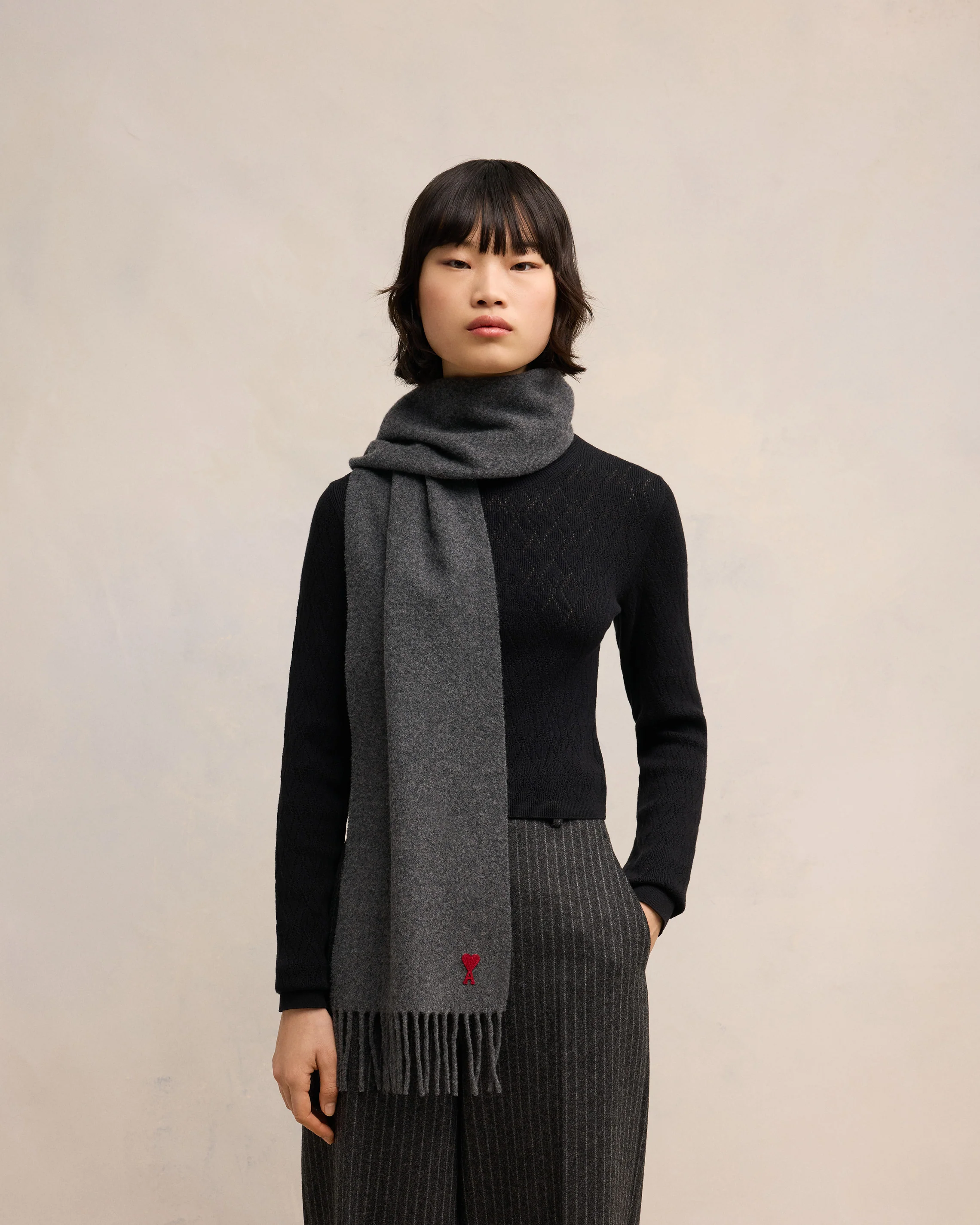 Grey Wool Ami de Coeur Scarf