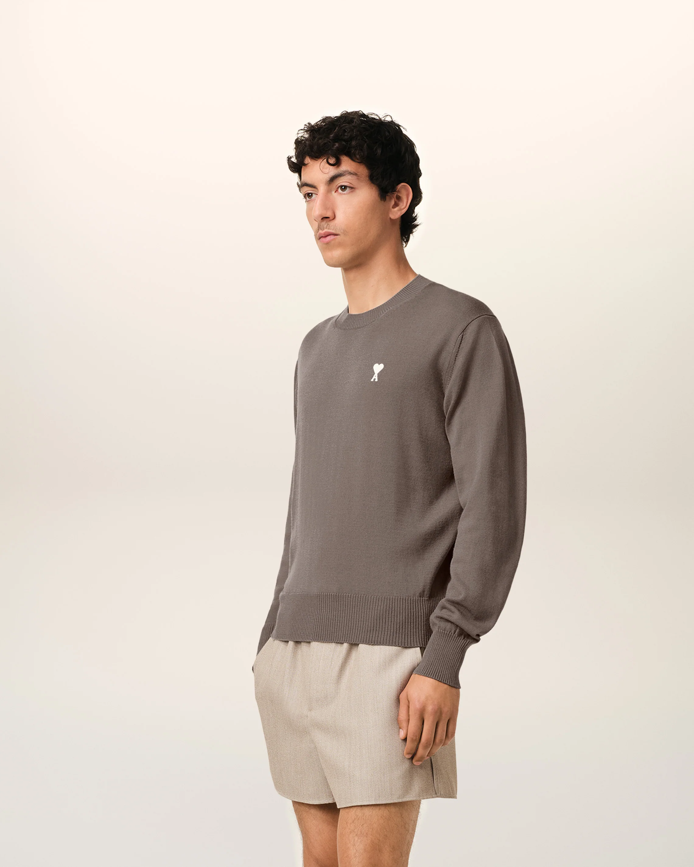 Beige Wool Ami de Coeur Crew Neck Sweater