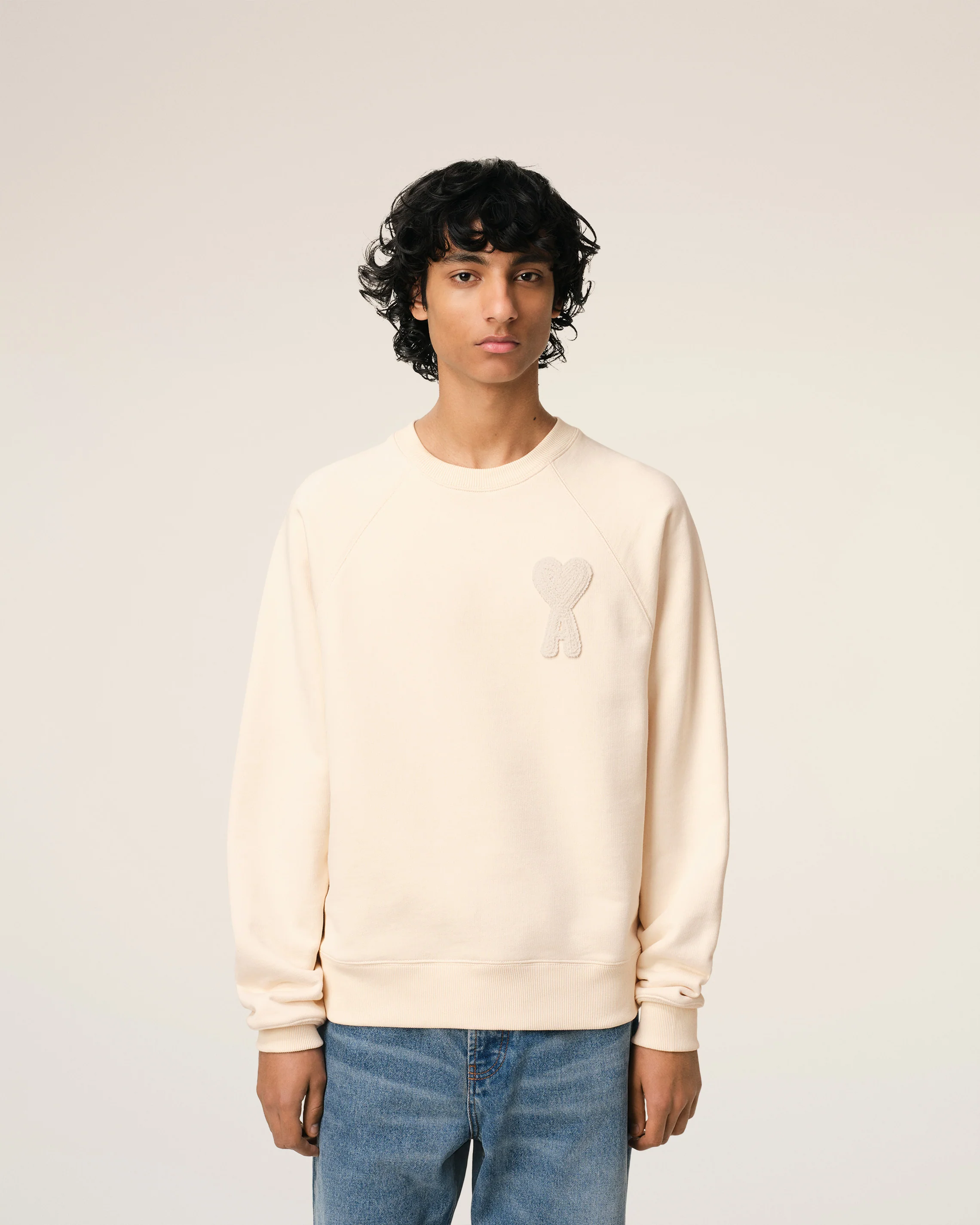 Beige Cotton Ami de Coeur Patch Sweatshirt