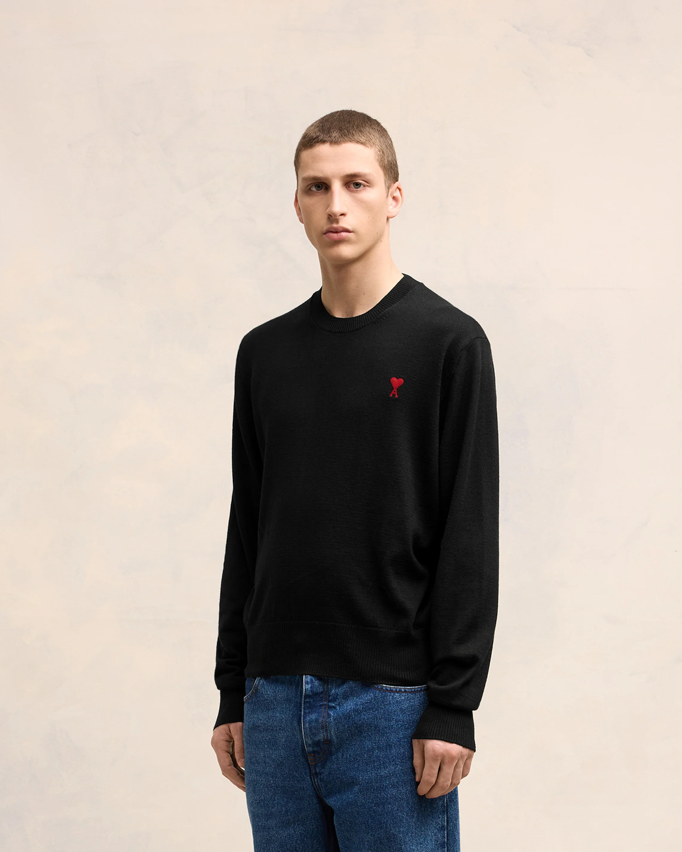 Black Wool Ami de Coeur Crew Neck Sweater