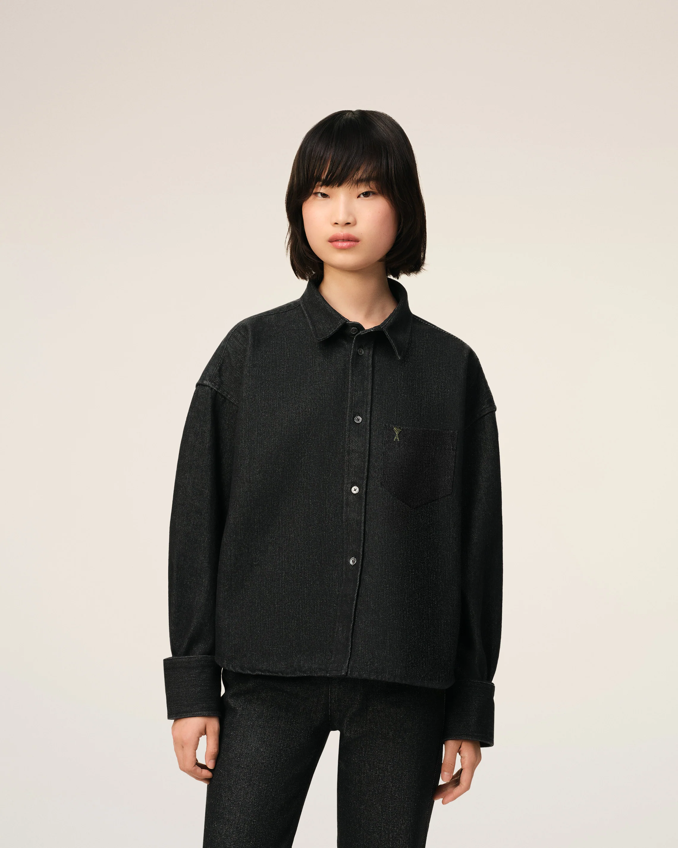 Black Cotton Cropped Ami De Coeur Shirt