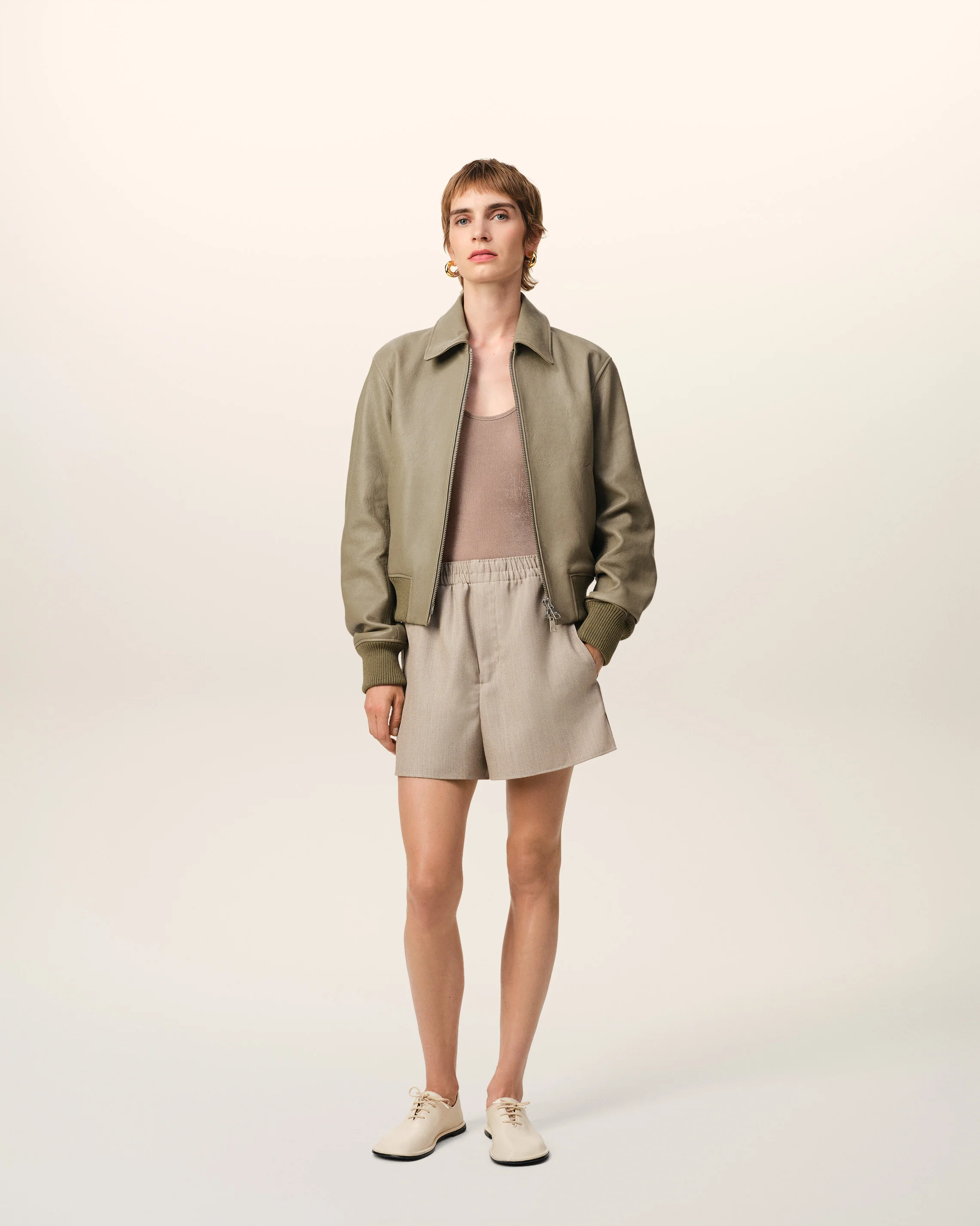 Green Leather Zipped Jacket