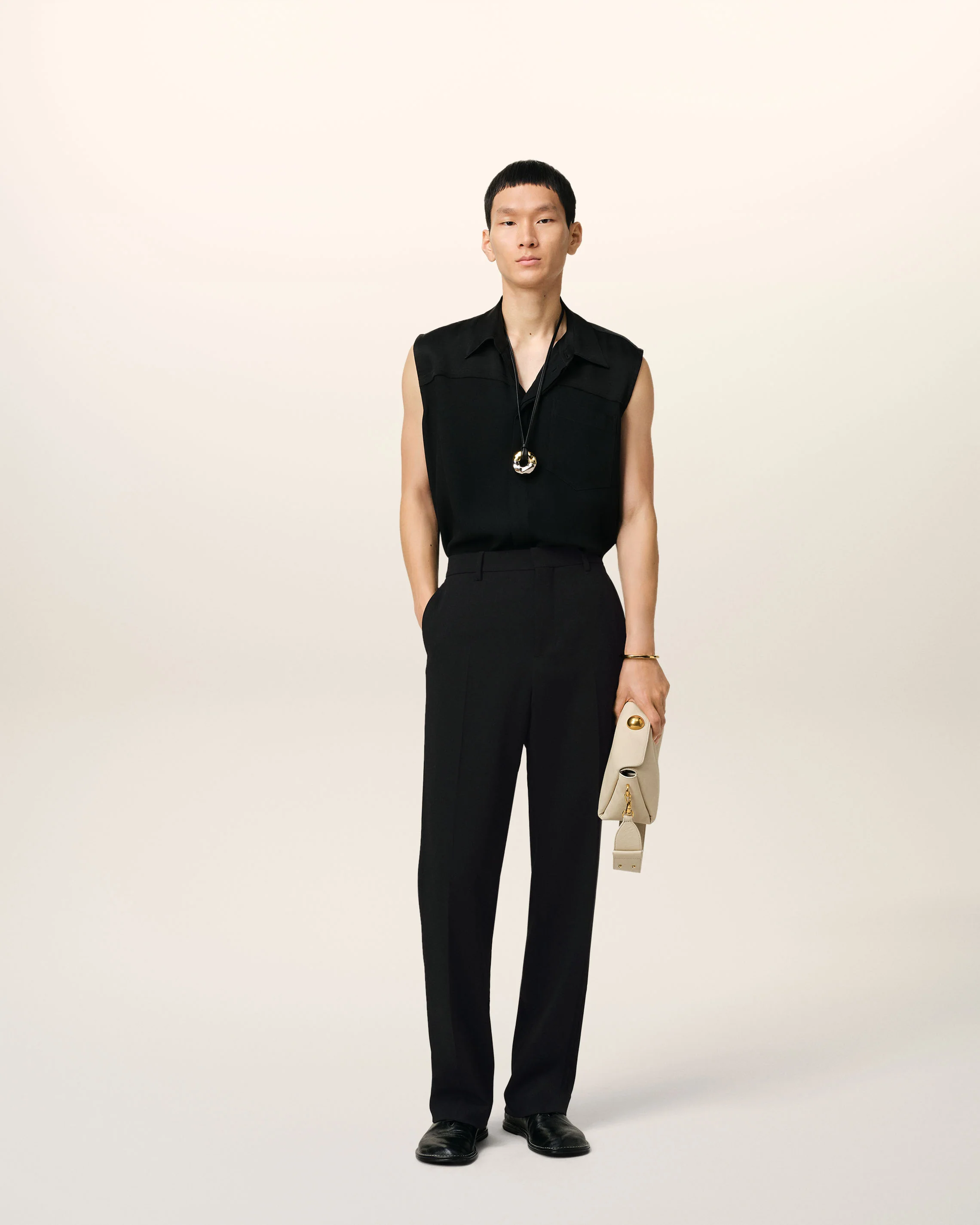 Black Wool Straight Fit Trousers