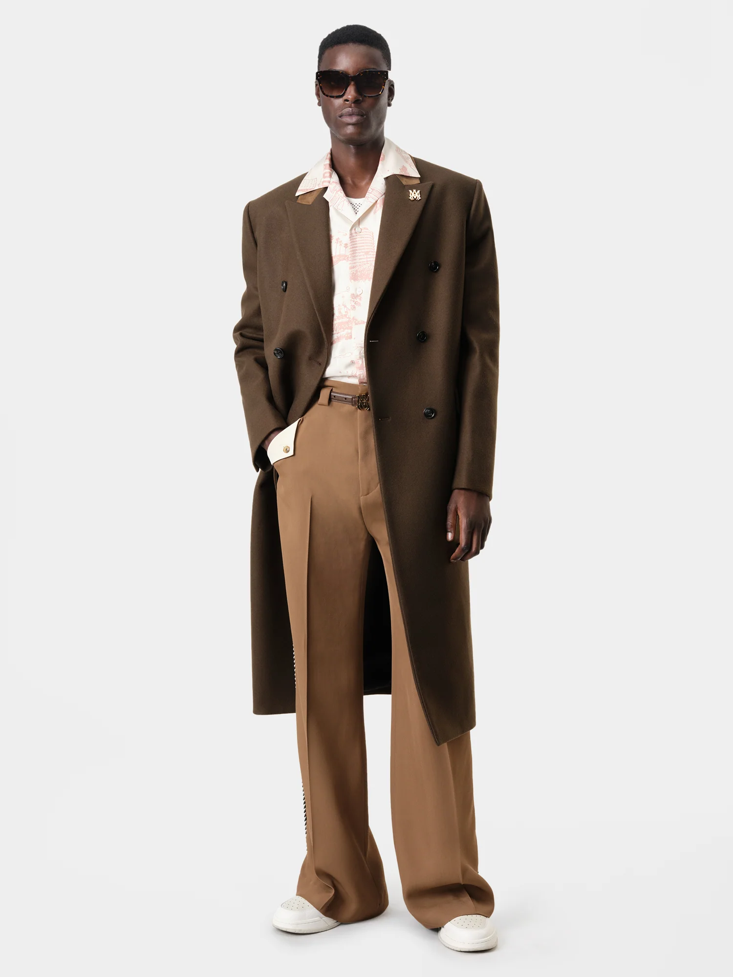 DOUBLE-BREASTED OVERCOAT - Dark Brown