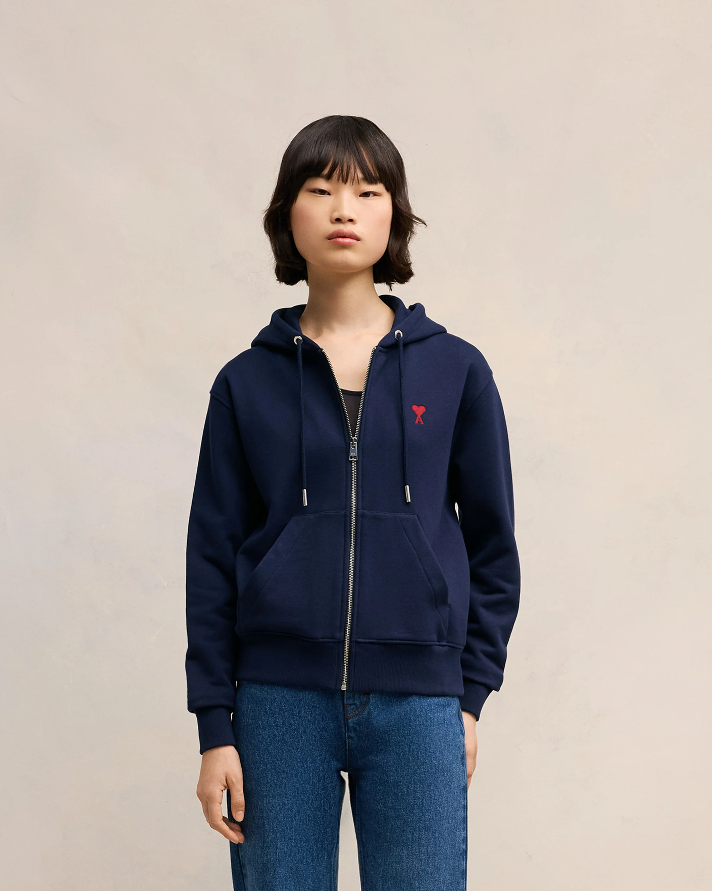 Navy Cotton Ami de Coeur Zipped Hoodie