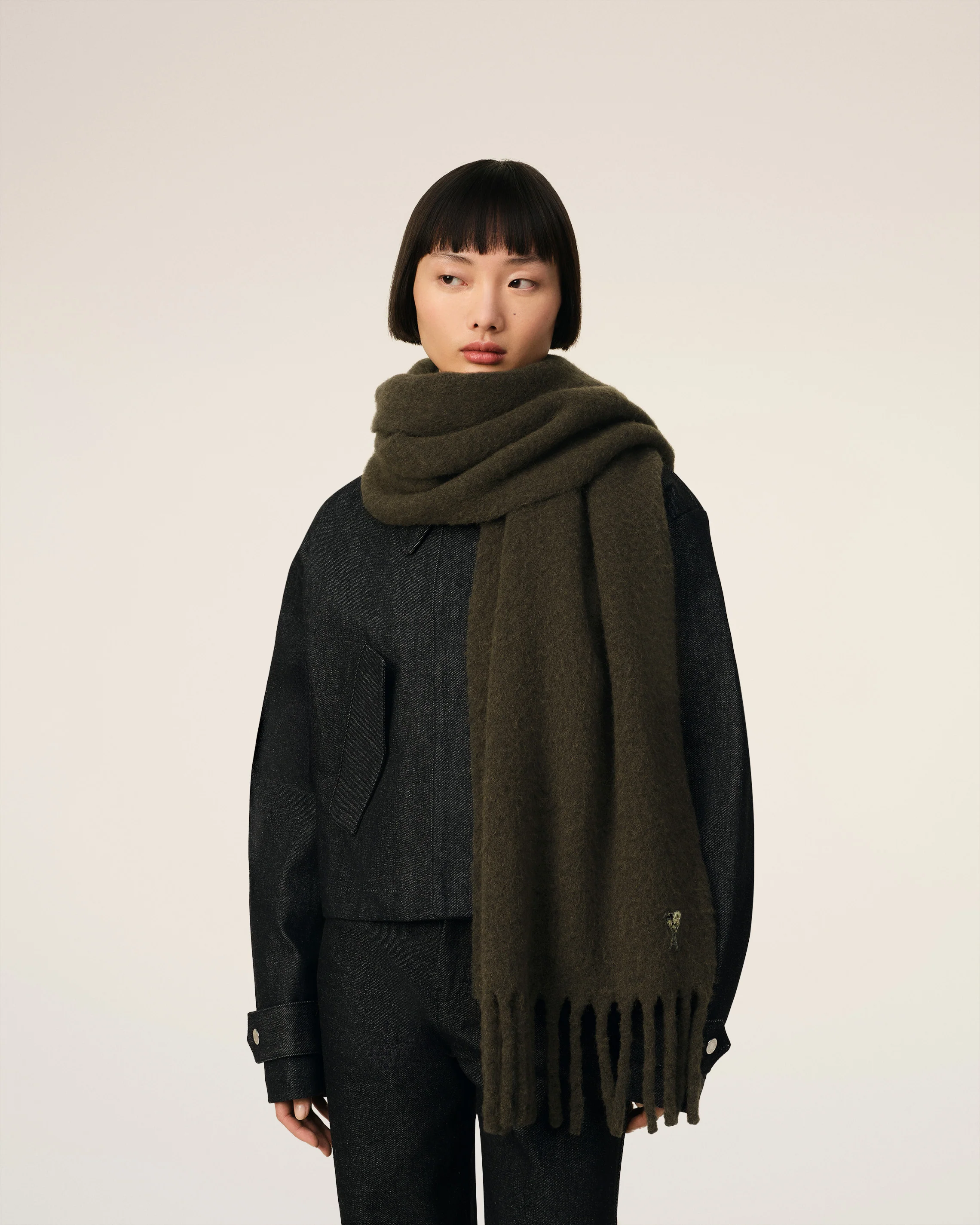 Khaki Alpaca Oversize Ami De Coeur Scarf