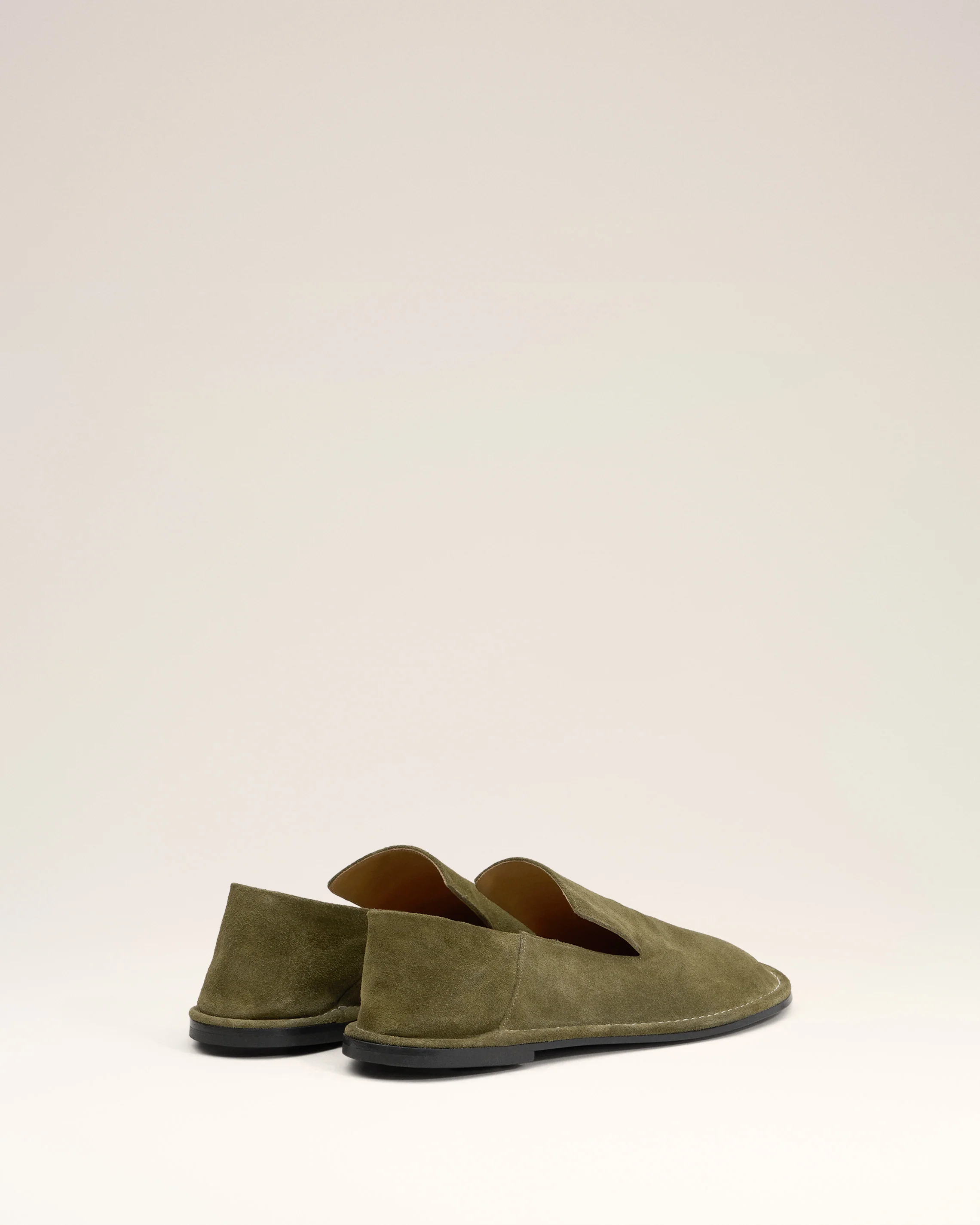 Khaki Leather Midi Slippers