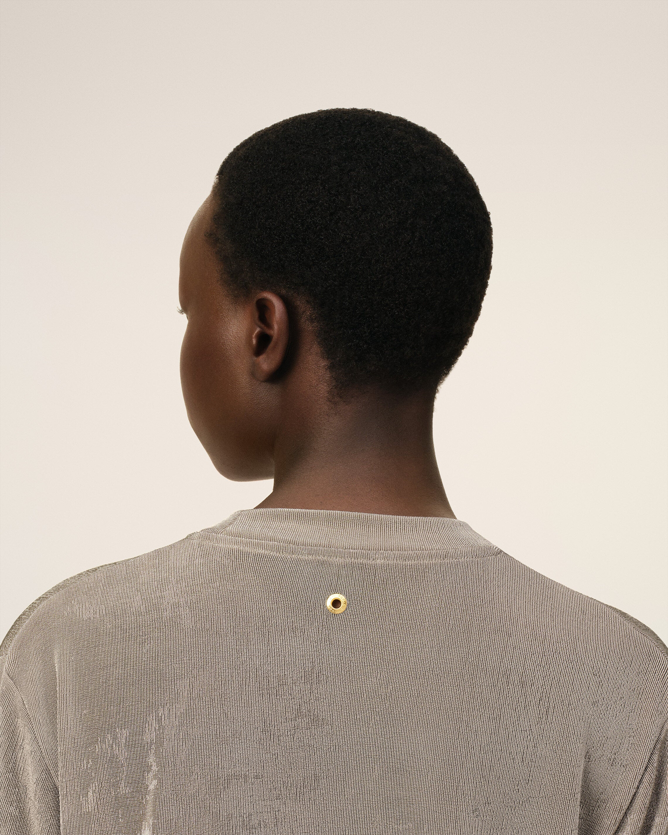 Beige Shiny Jersey Short Sleeve T-Shirt