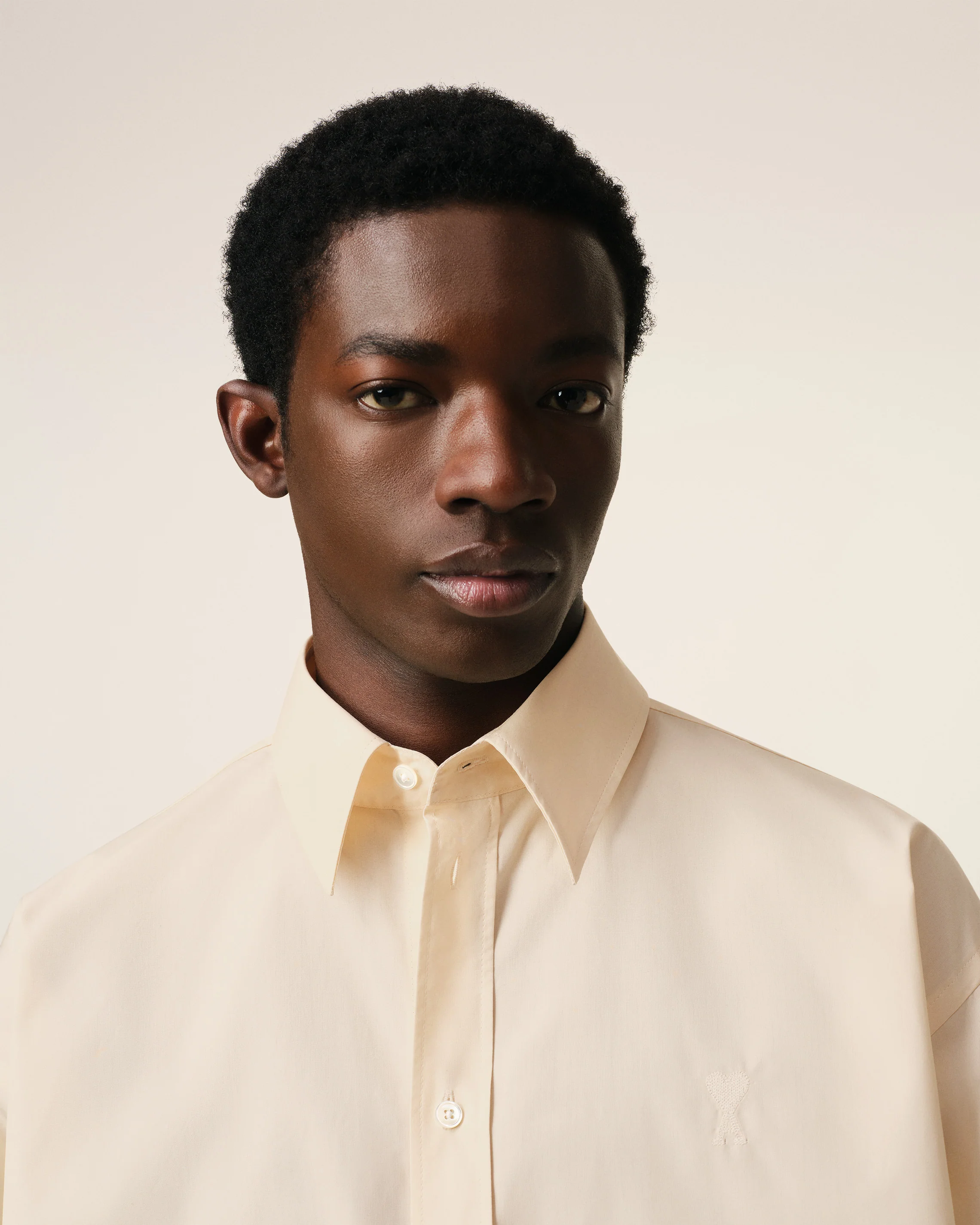 Beige Cotton Cropped Oversized Shirt