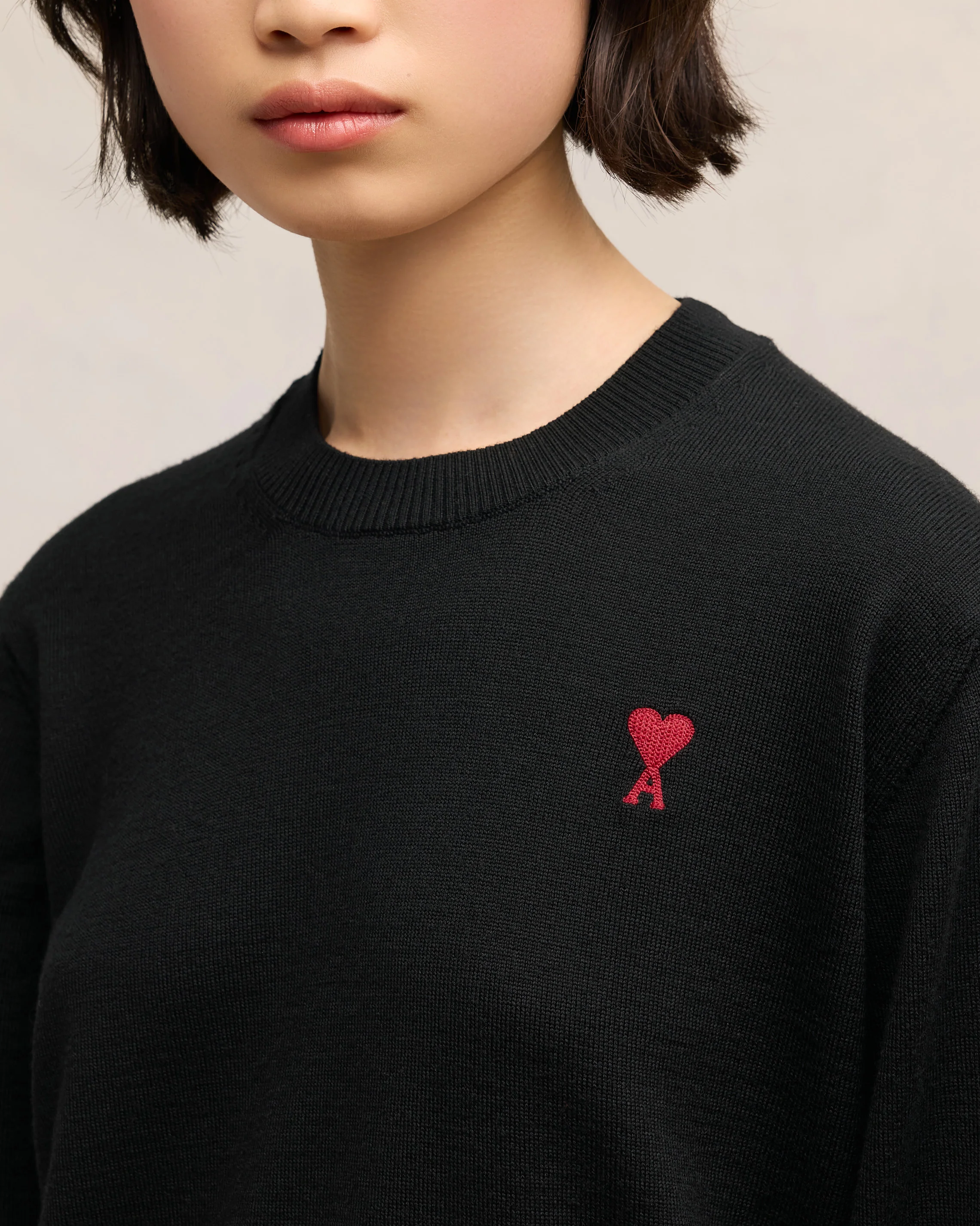 Black Wool Ami de Coeur Crew Neck Sweater