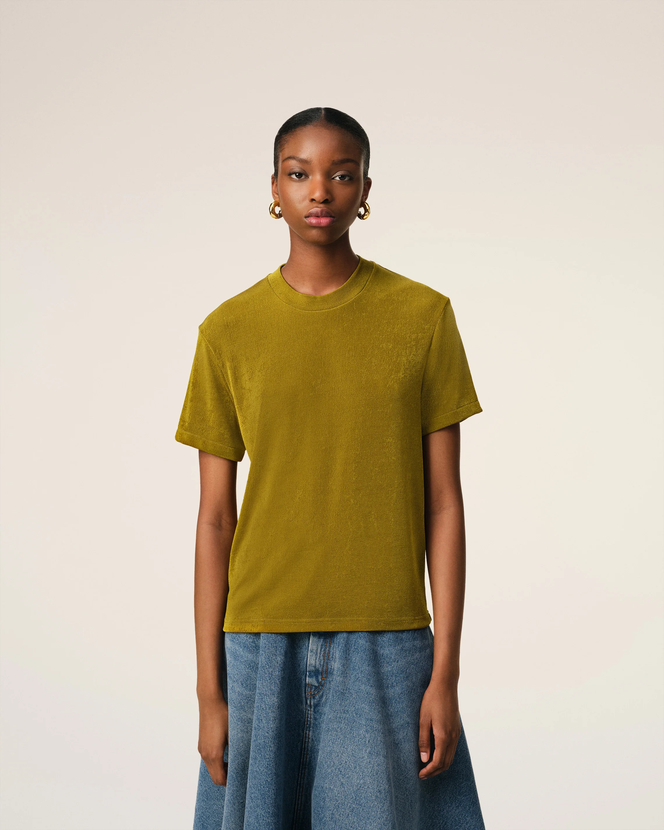 Khaki Rib Jersey Short Sleeve T-Shirt