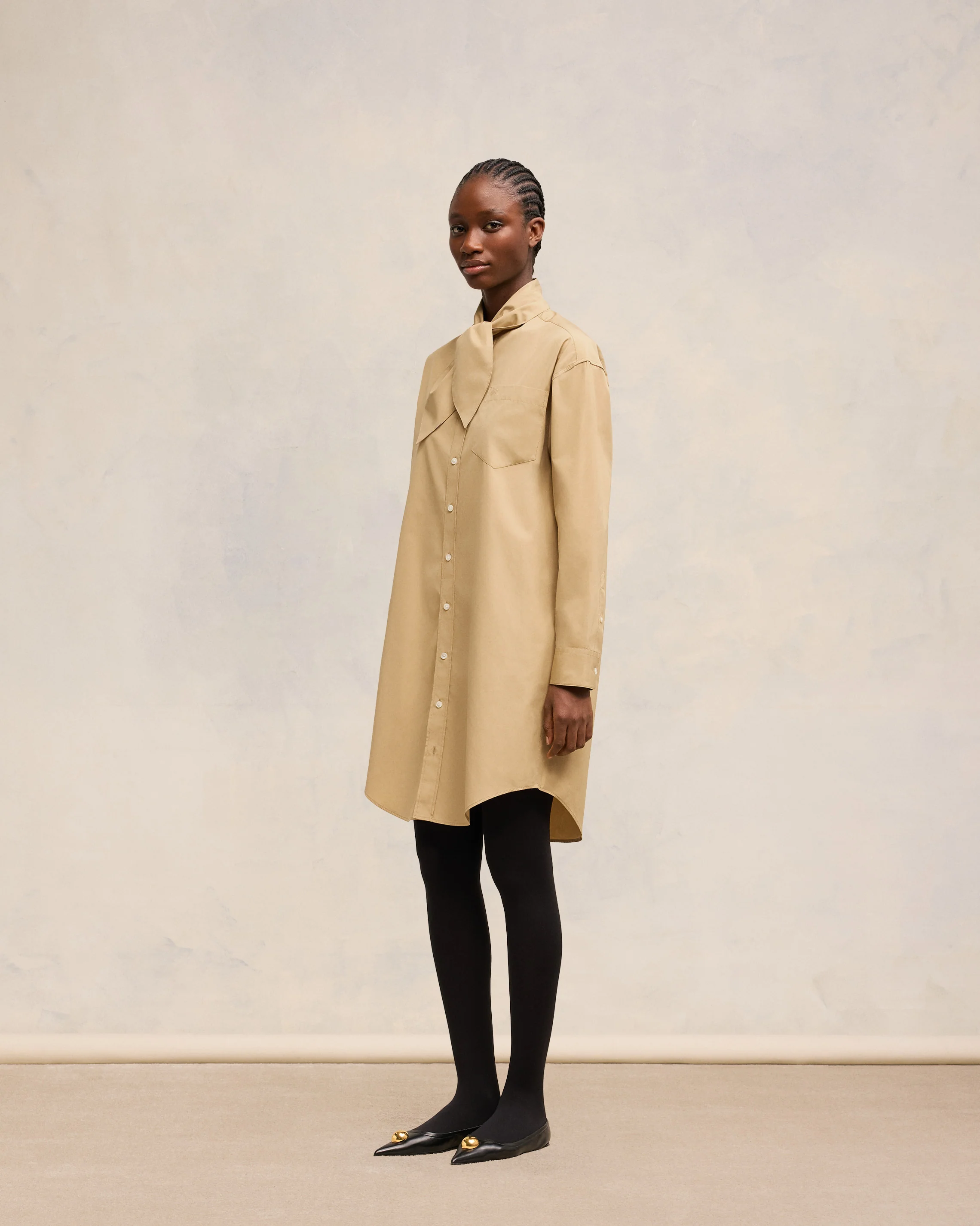 Scarf Collar Shirt Dress