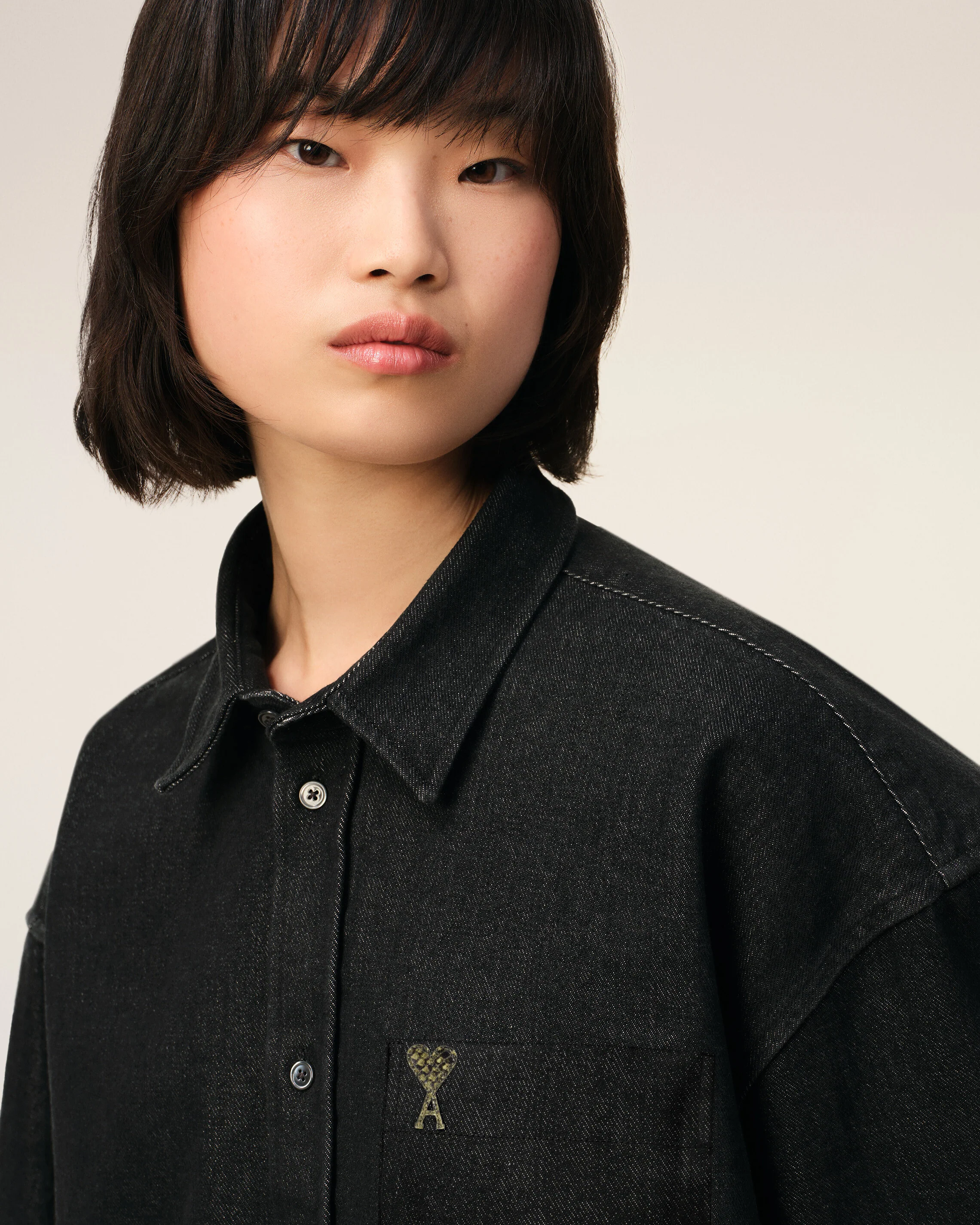 Black Cotton Cropped Ami De Coeur Shirt
