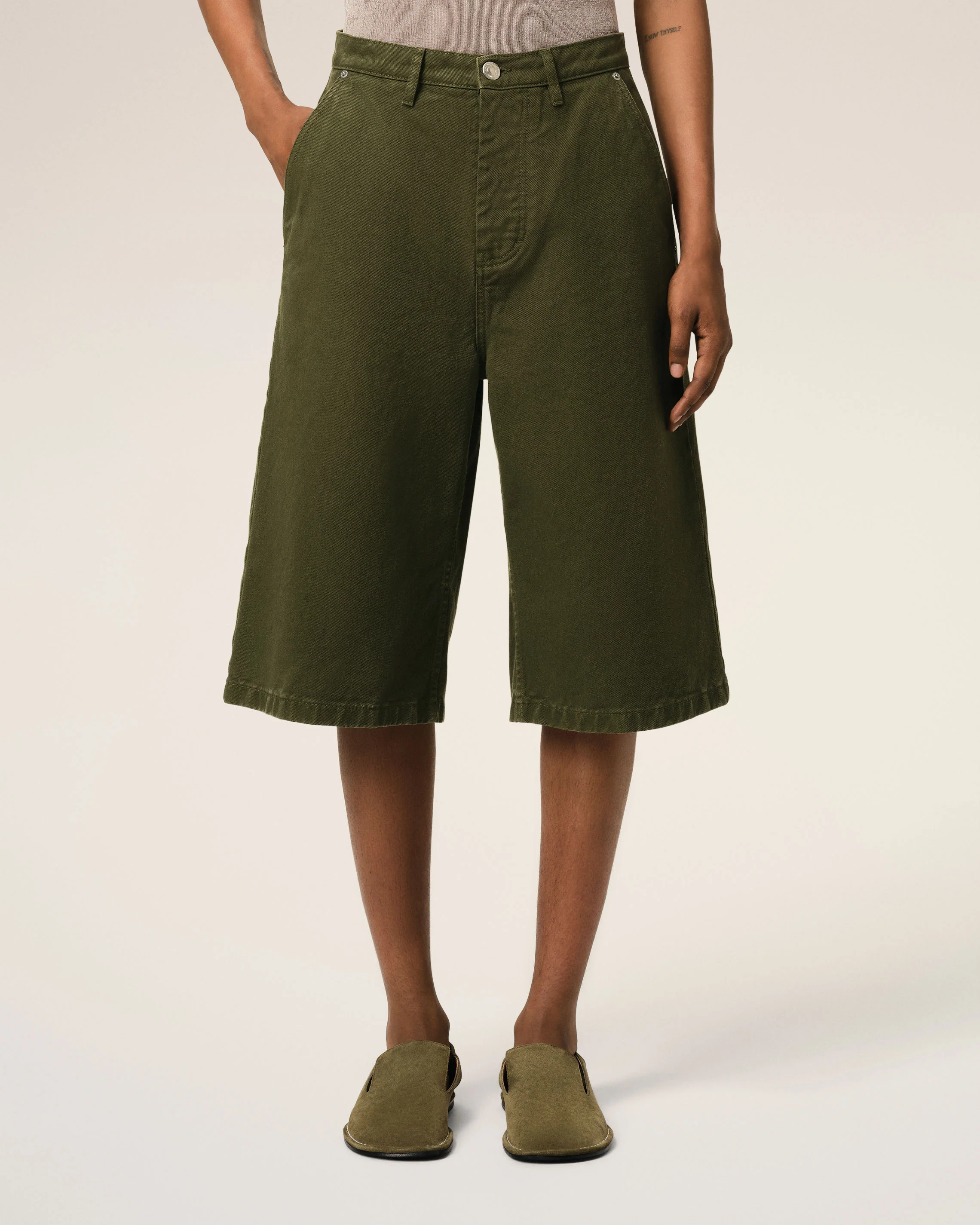 Green Cotton Wide Fit Bermuda Short